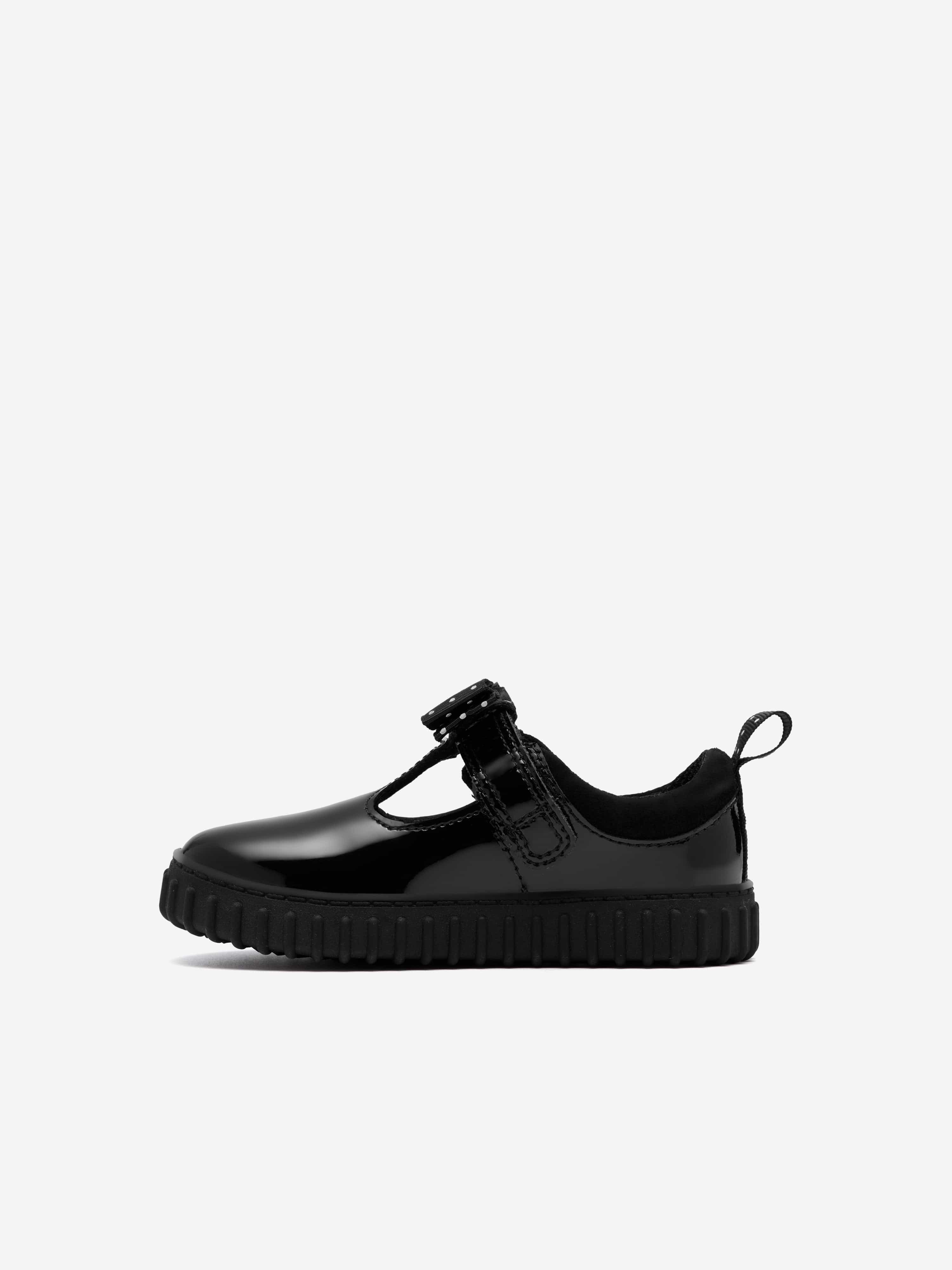 Clarks Girls Patent Leather Cove Bow Shoes in Black (Standard Fit)