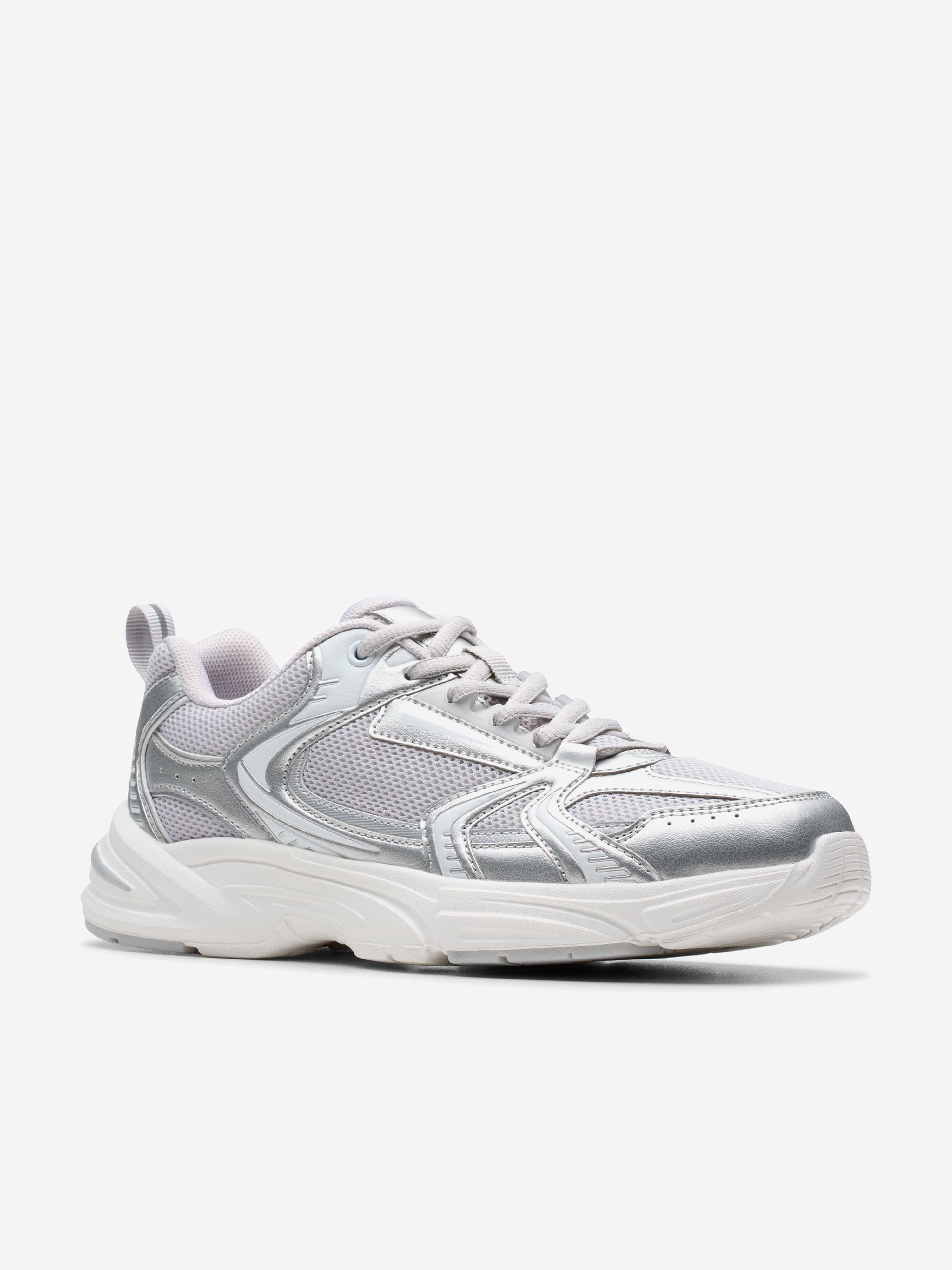 Clarks Girls Crafton Move Trainers in Silver (Wide Fit)