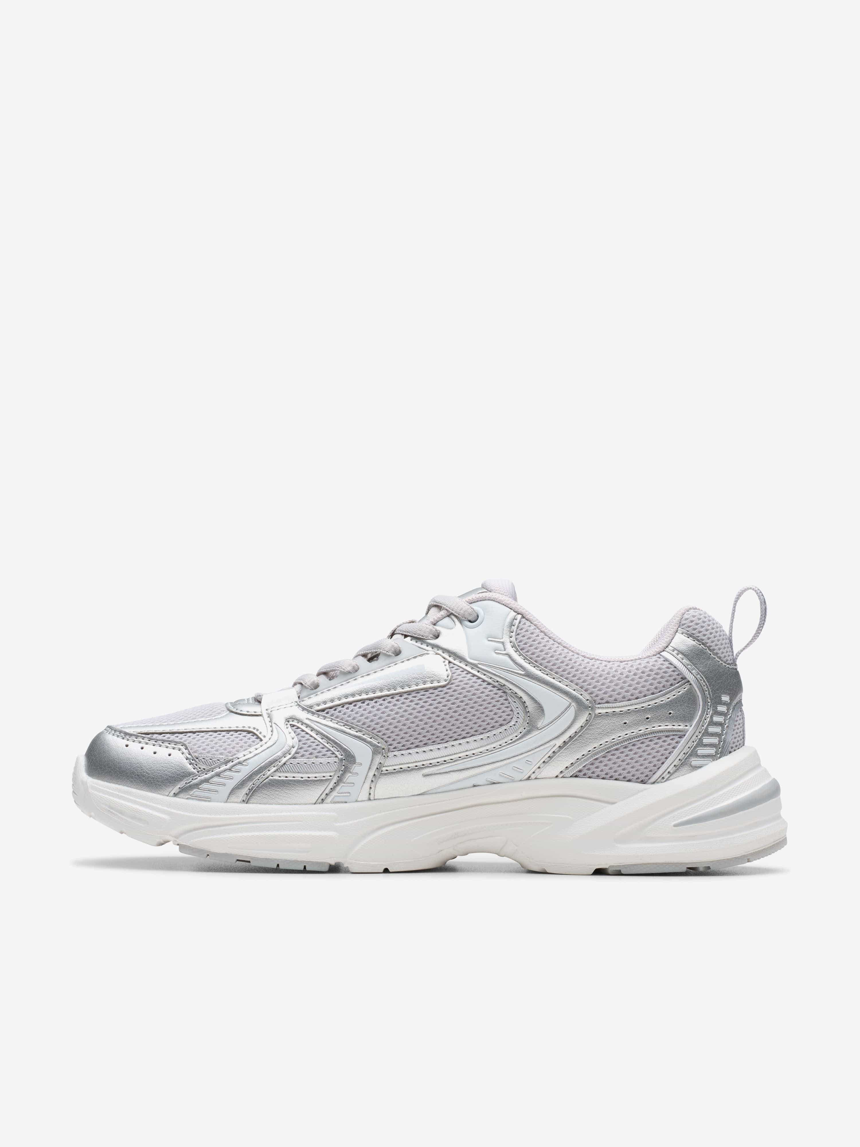 Clarks Girls Crafton Move Trainers in Silver (Wide Fit)