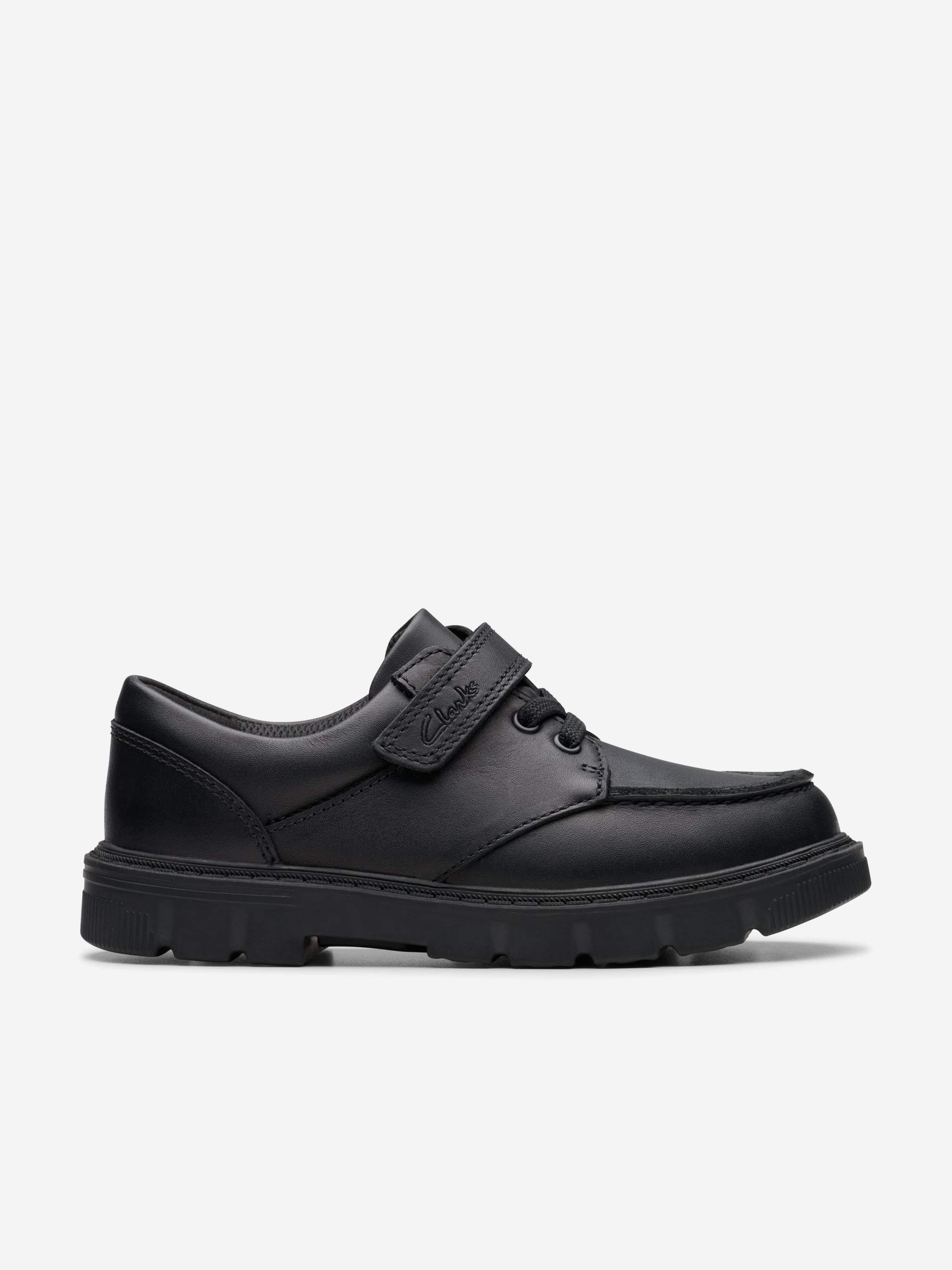 Clarks Boys Leather Lorcam Edge Shoes in Black (Wide Fit)