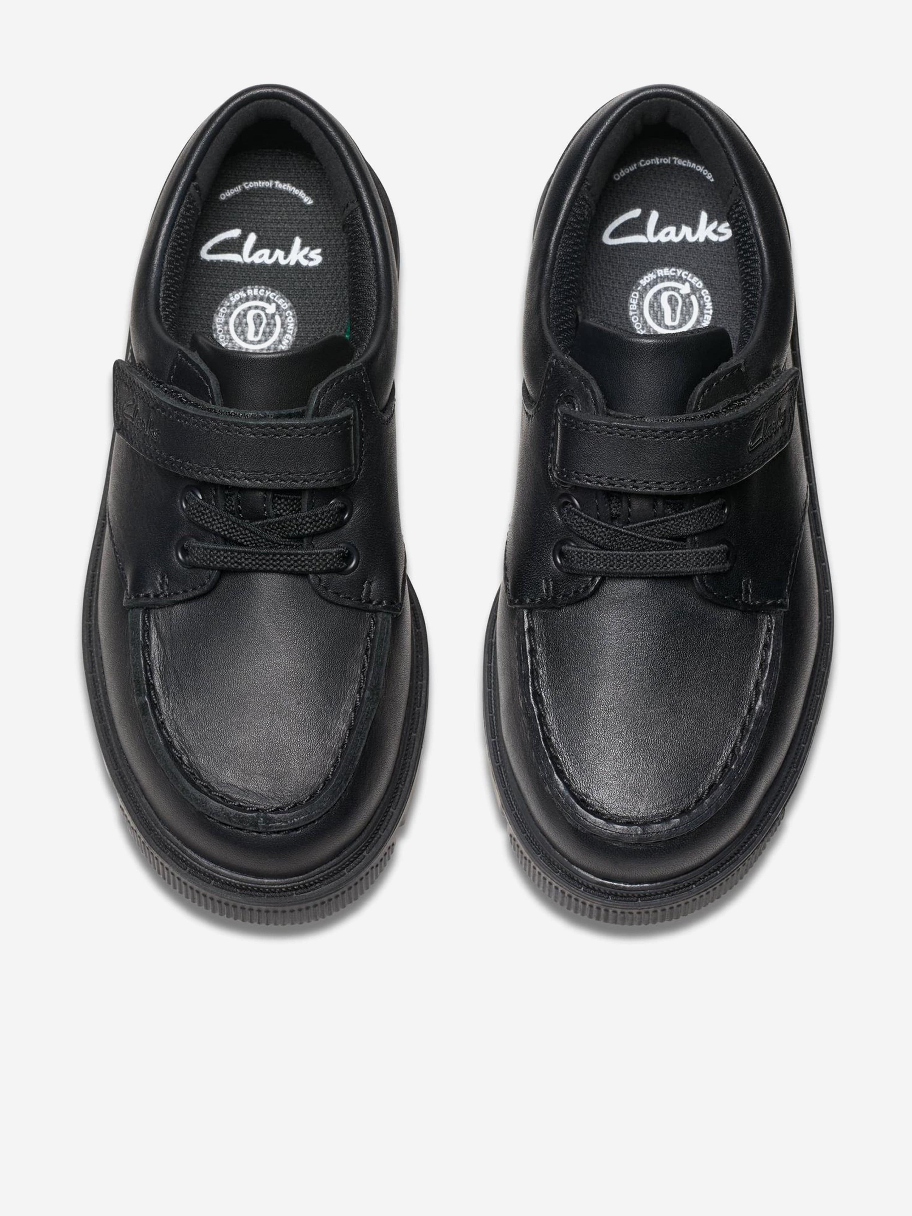 Clarks Boys Leather Lorcam Edge Shoes in Black (Wide Fit)