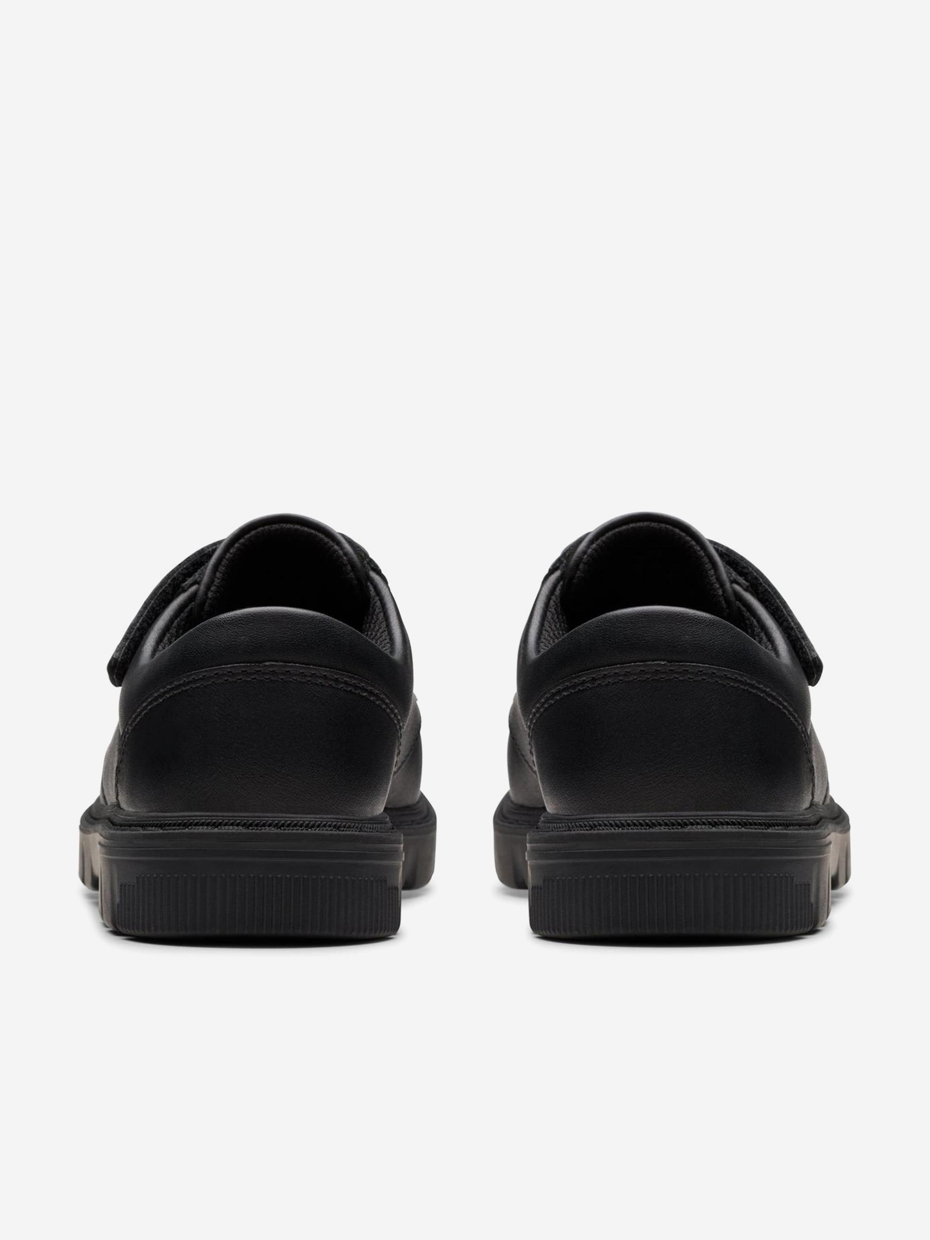 Clarks Boys Leather Lorcam Edge Shoes in Black (Wide Fit)