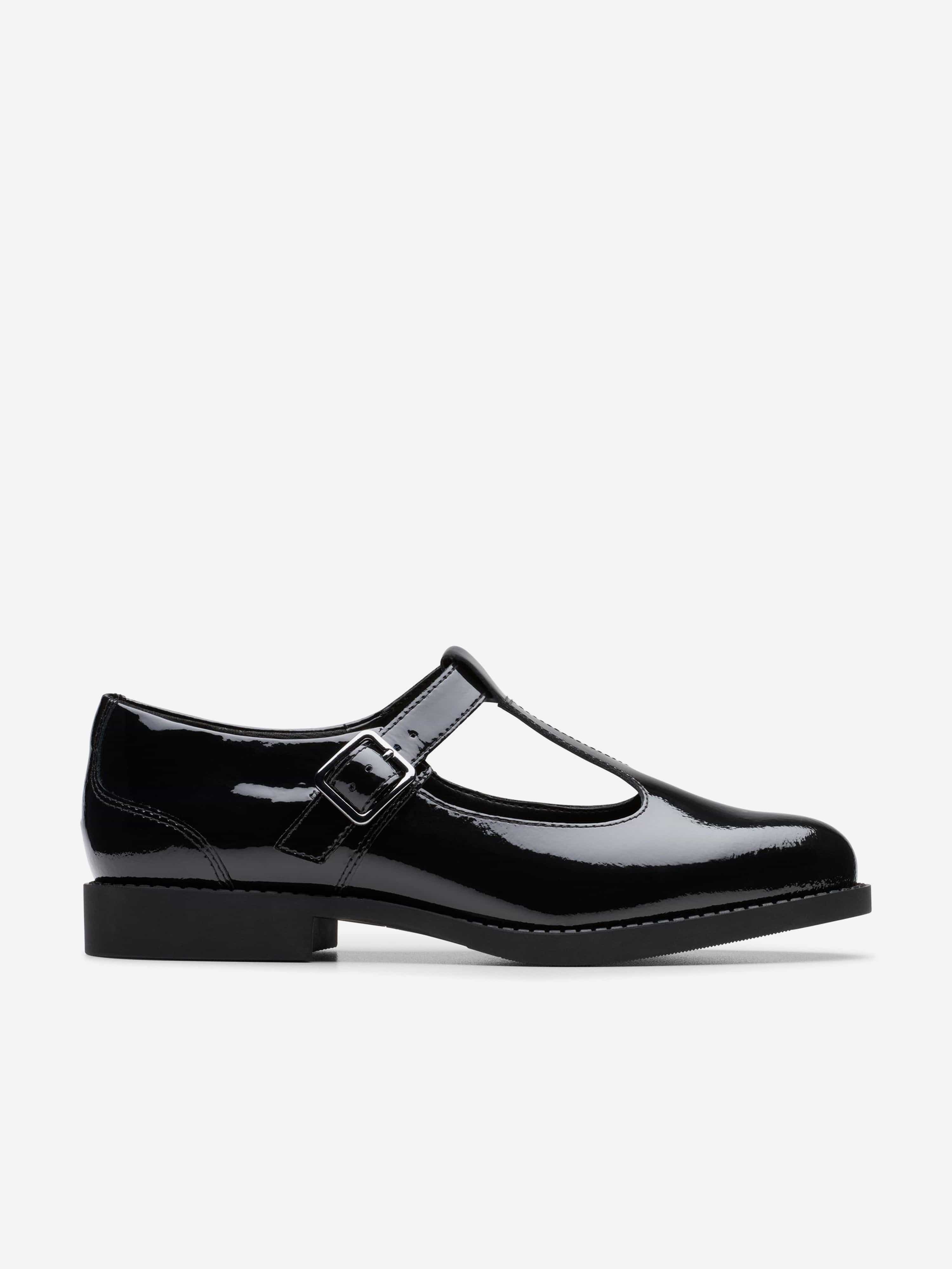 Clarks Girls Patent Leather Tapa Hope Shoes in Black (Standard Fit)