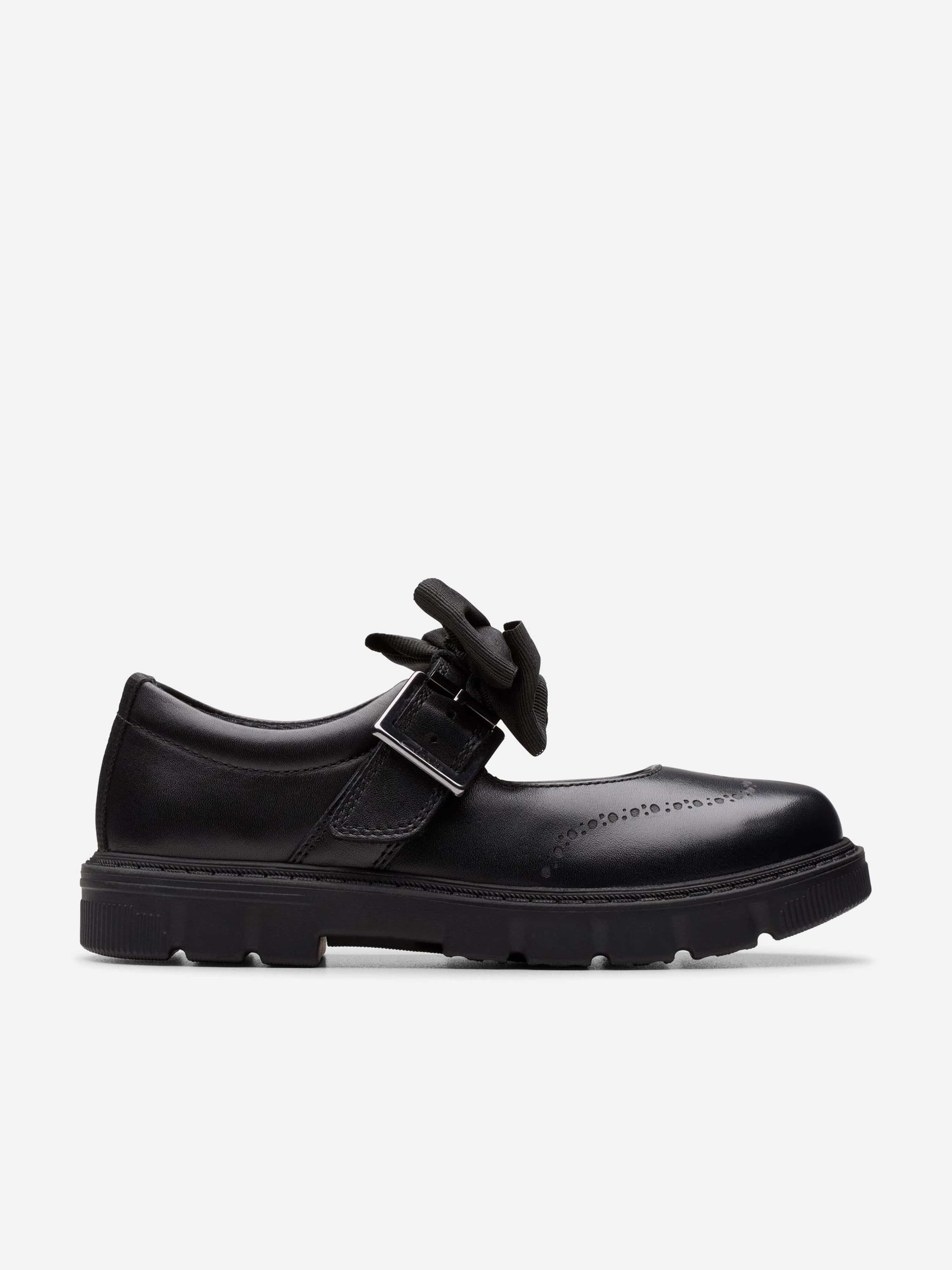 Clarks Girls Leather Lorcam Jane Shoes in Black (Standard Fit)