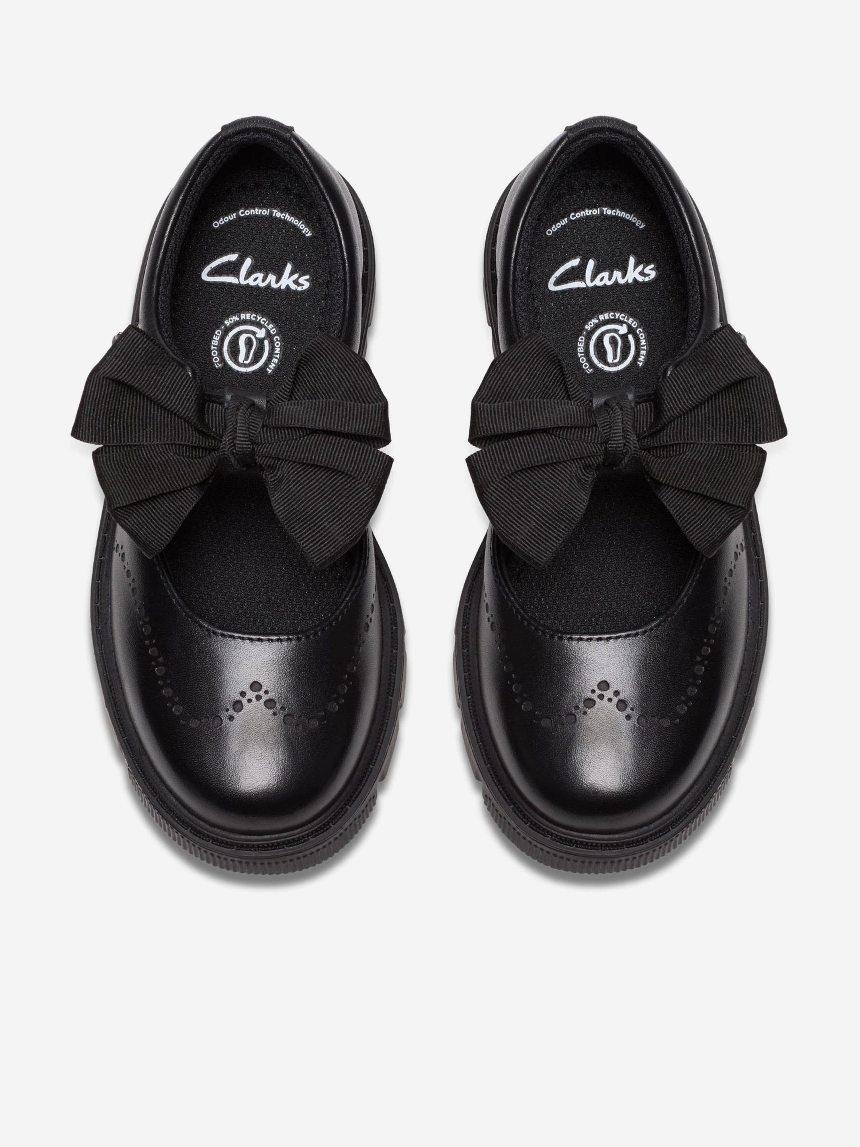 Clarks Girls Leather Lorcam Jane Shoes in Black (Standard Fit)