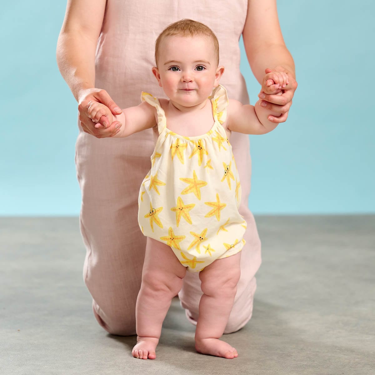 The Bonnie Mob Baby Girls Clarion Starfish Bubble Romper in Ivory