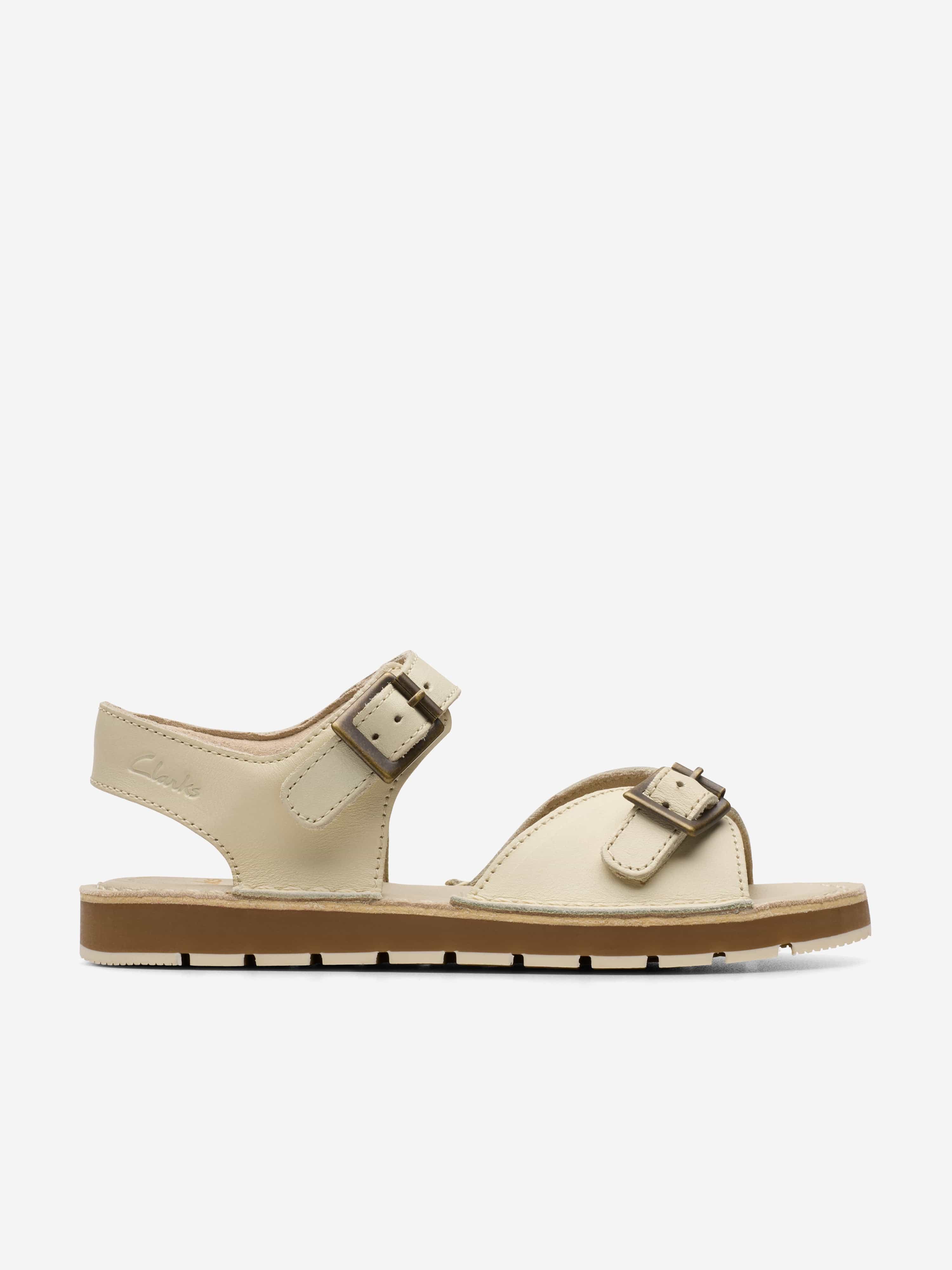 Clarks Girls Leather Play Sun Reef Sandals in White (Standard Fit)