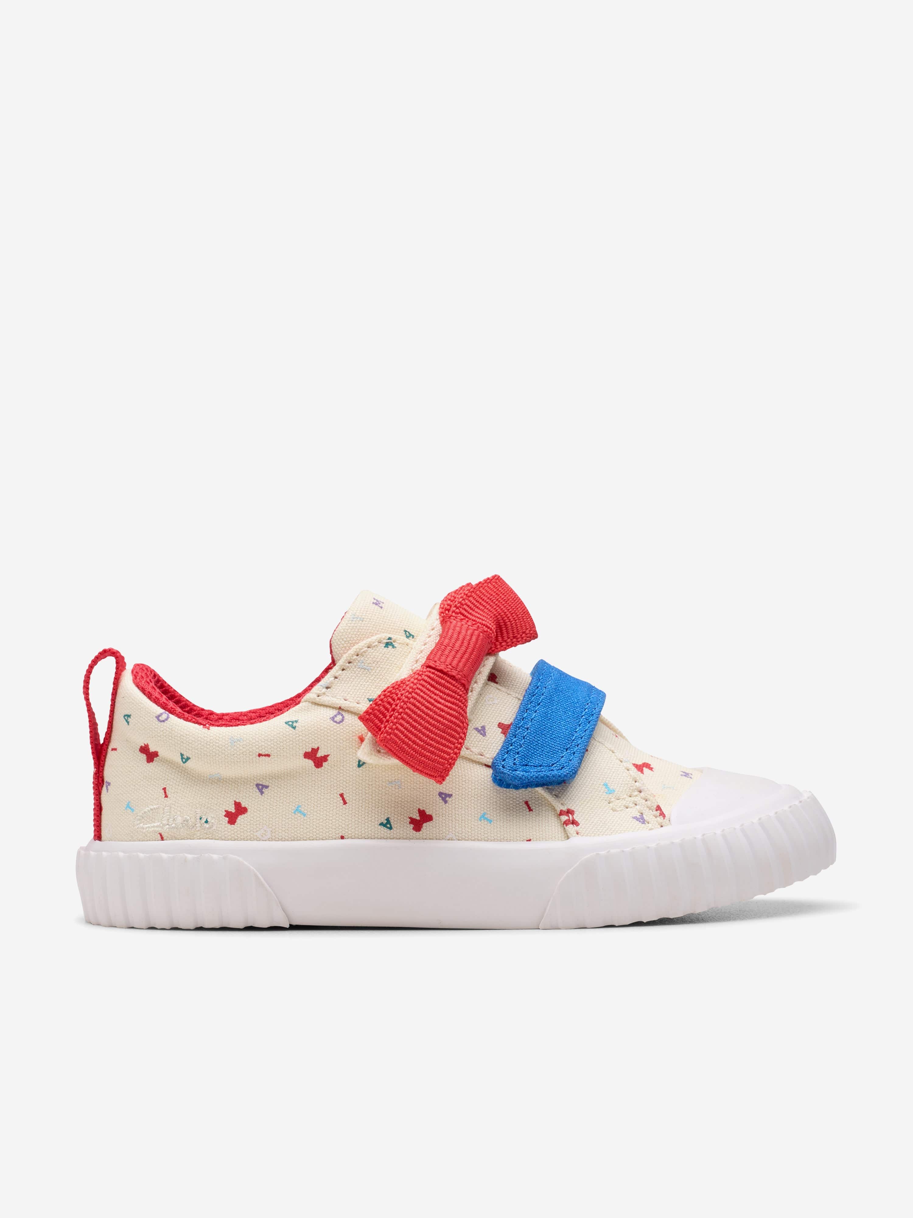 Clarks Girls Roald Dahl Foxing Bow Trainers in Ivory (Wide Fit)