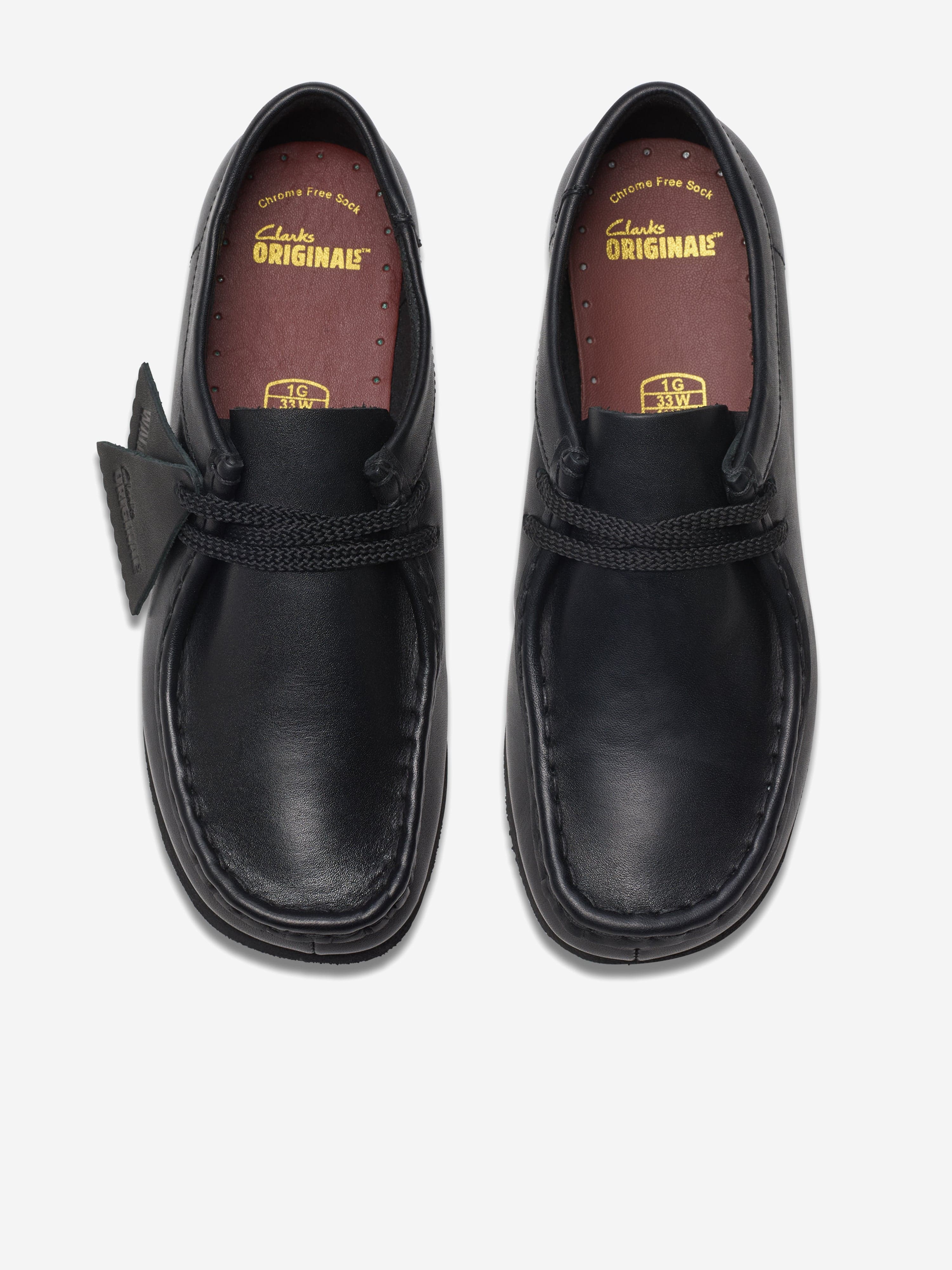 Clarks Kids Leather Wallabee Shoes in Black (Wide Fit)