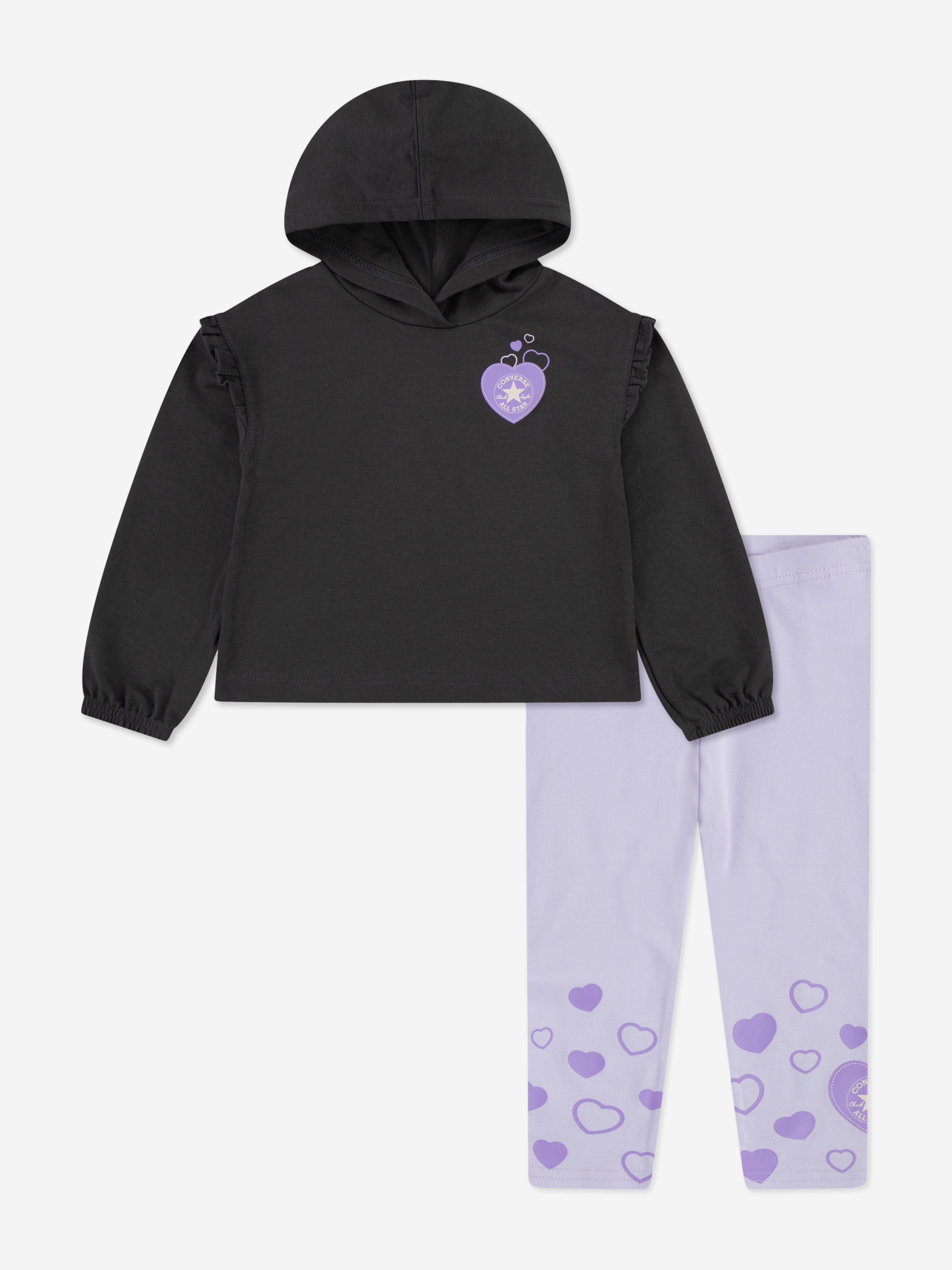Converse Girls Hoodie and Heart Leggings Set in Grey