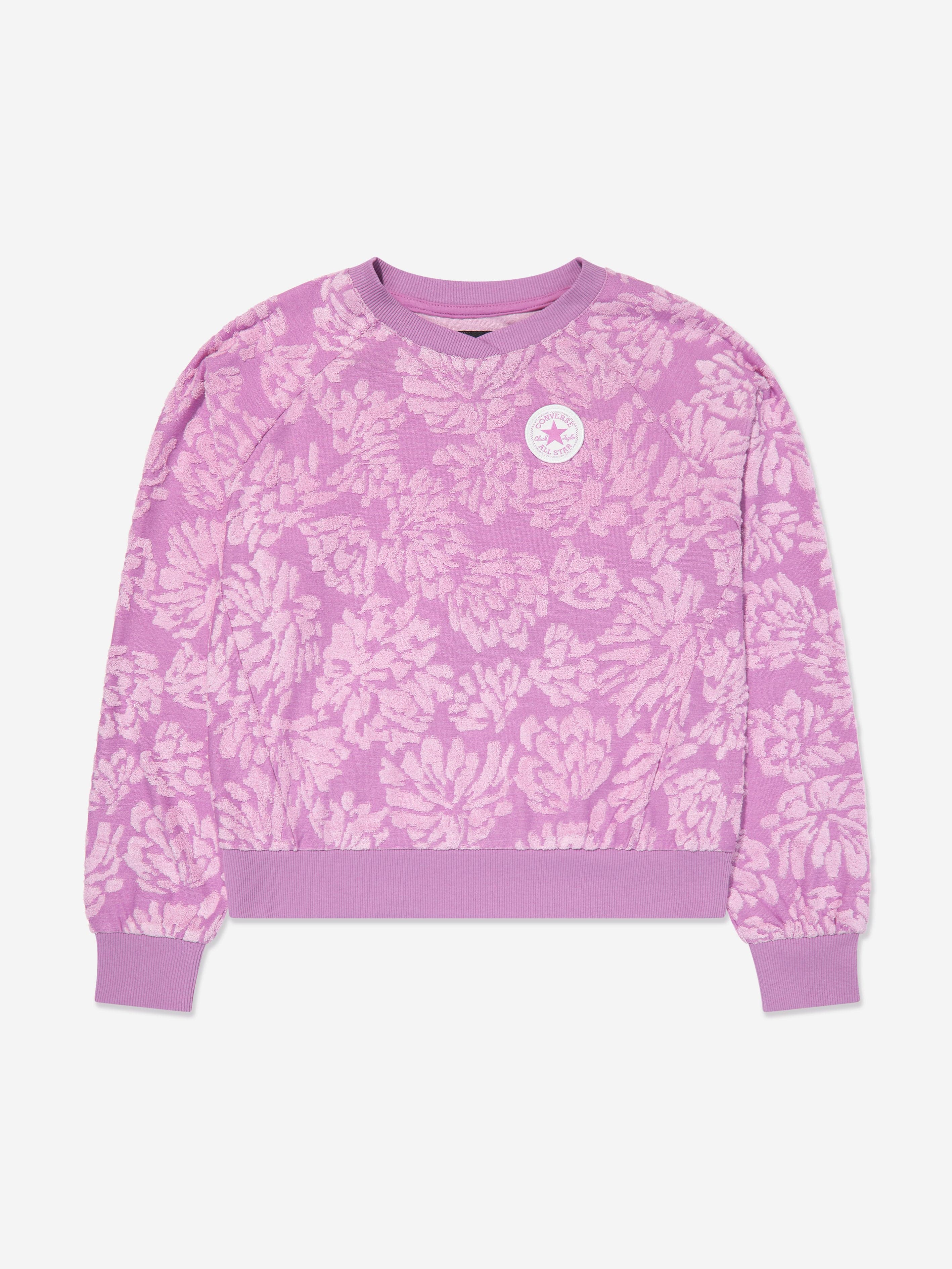 Converse Girls Floral Jacquard Sweatshirt in Purple