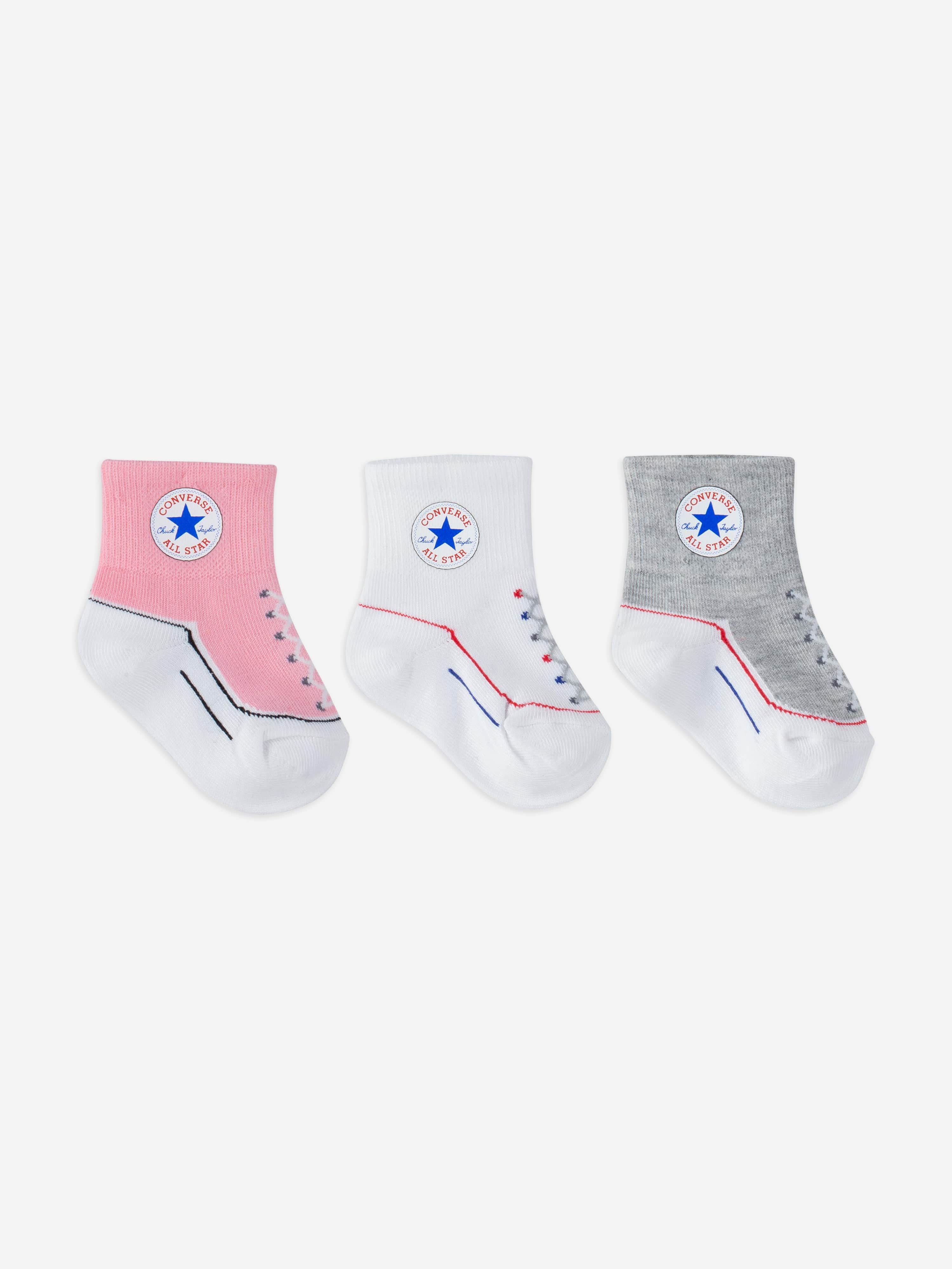 Converse Girls Striated Quarter 3 Pack Socks Set in Pink