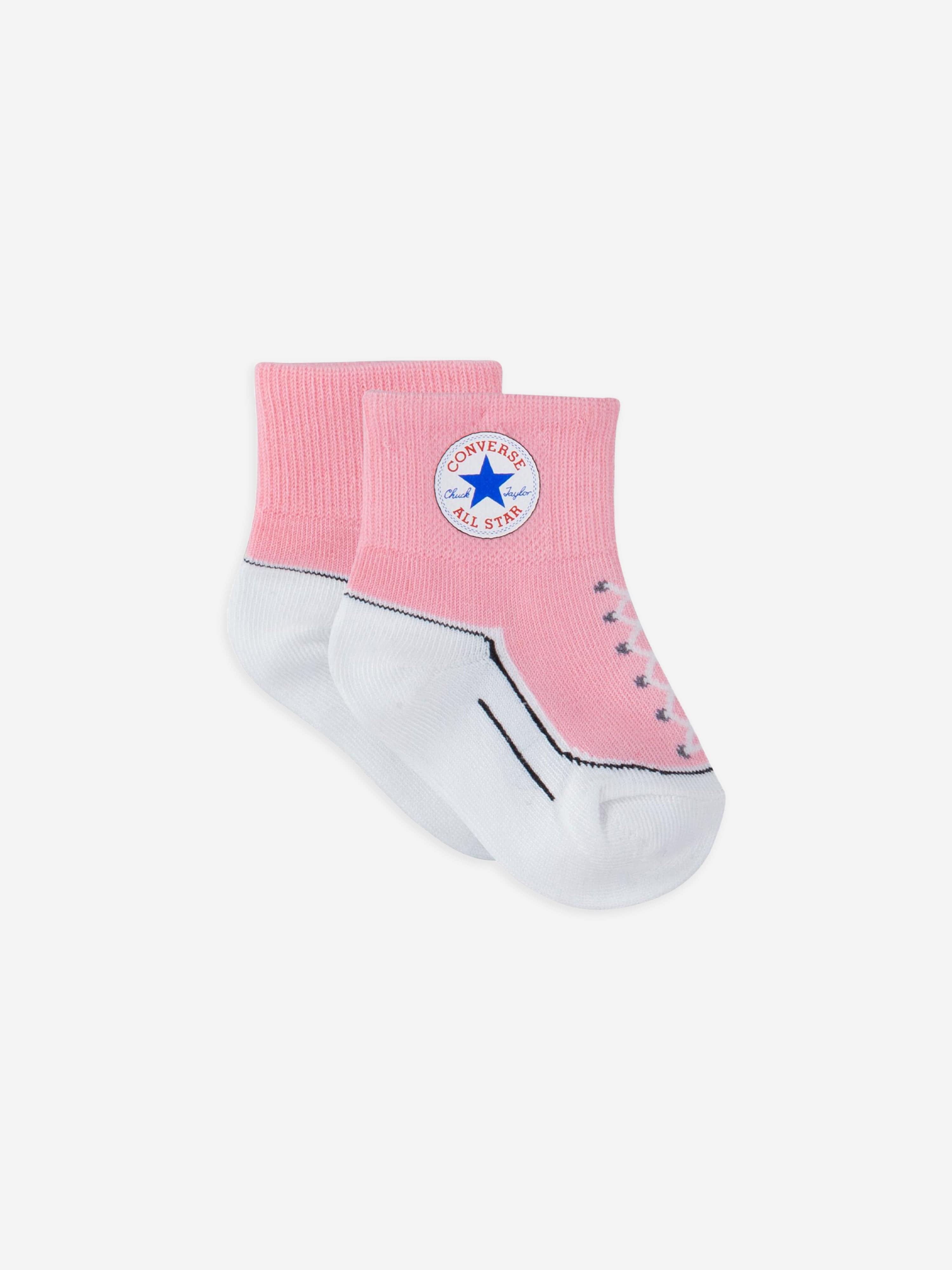 Converse Girls Striated Quarter 3 Pack Socks Set in Pink