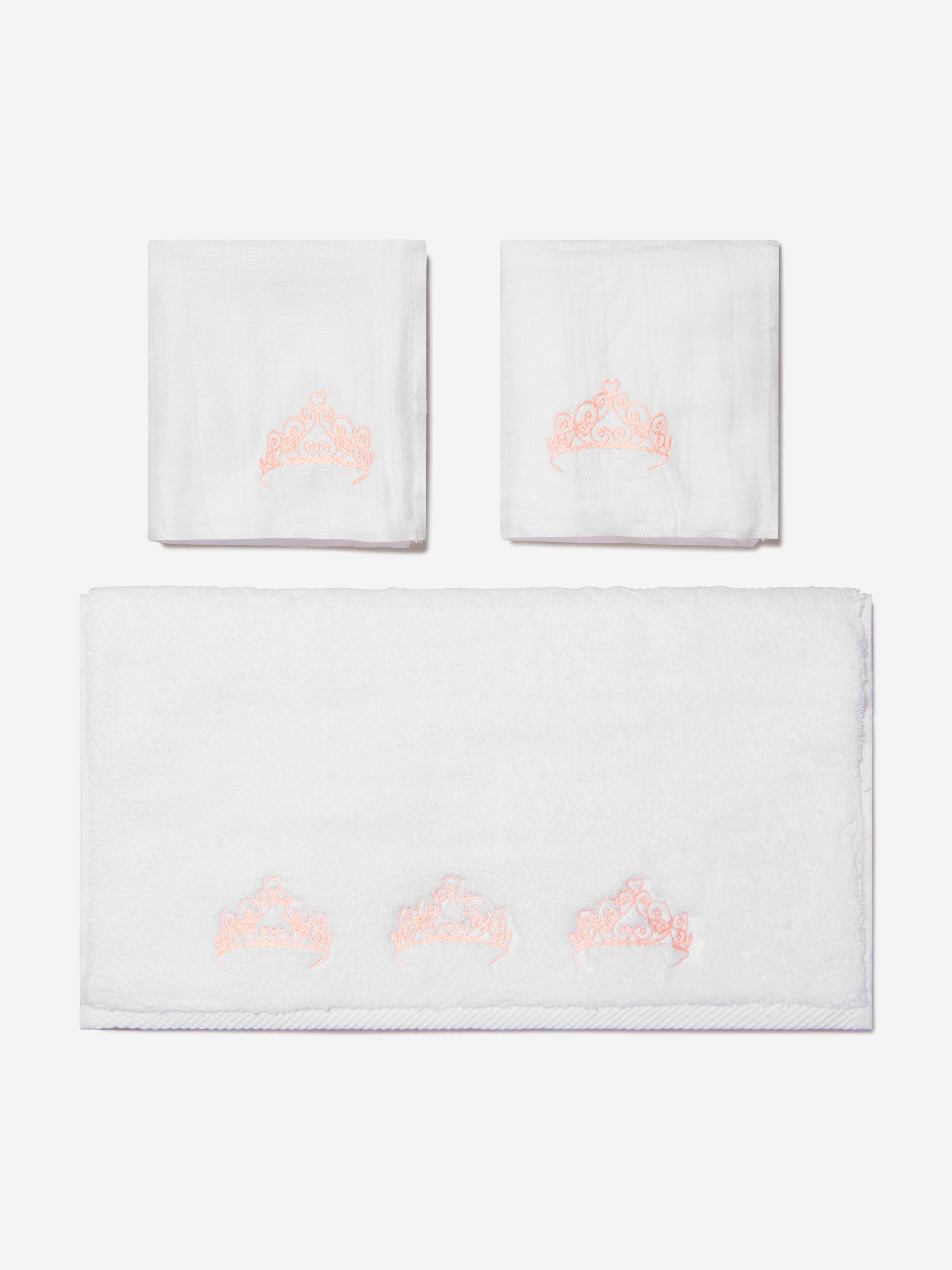 Cotton and Company Girls Organic Cotton Muslin And Cotton Crown Towel Set