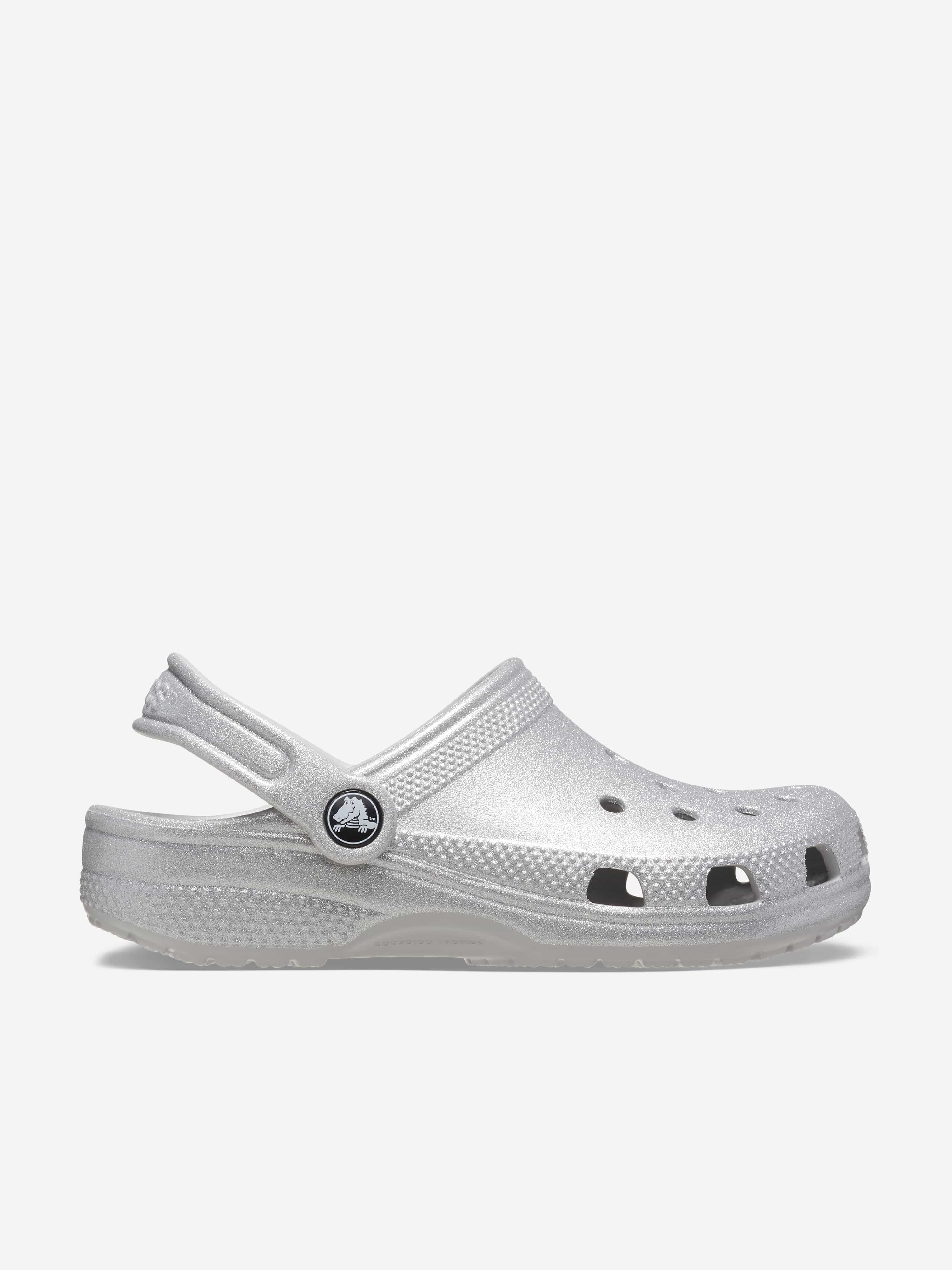 Crocs Girls Classic Glitter Clog in Silver