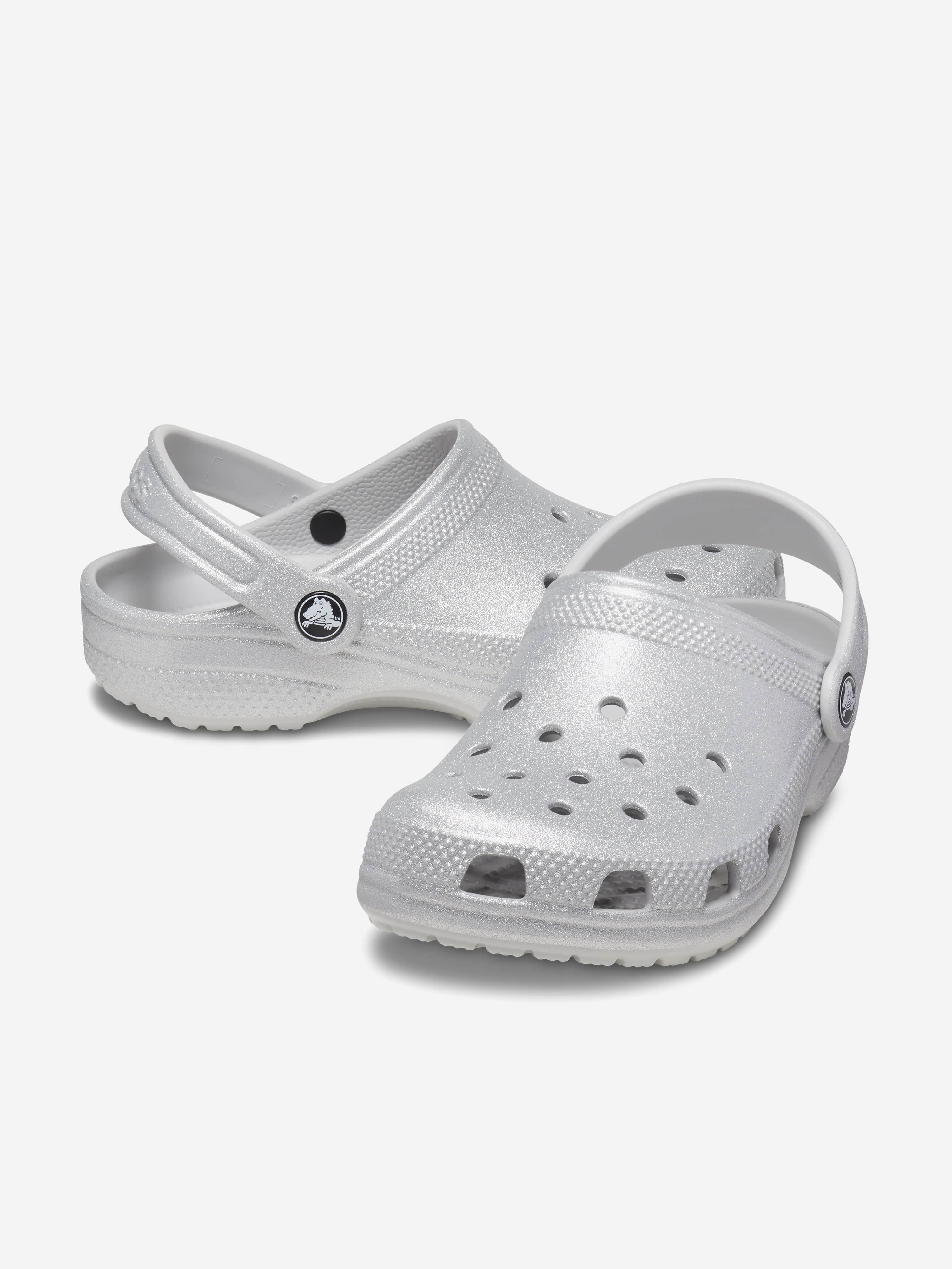 Crocs Girls Classic Glitter Clog in Silver