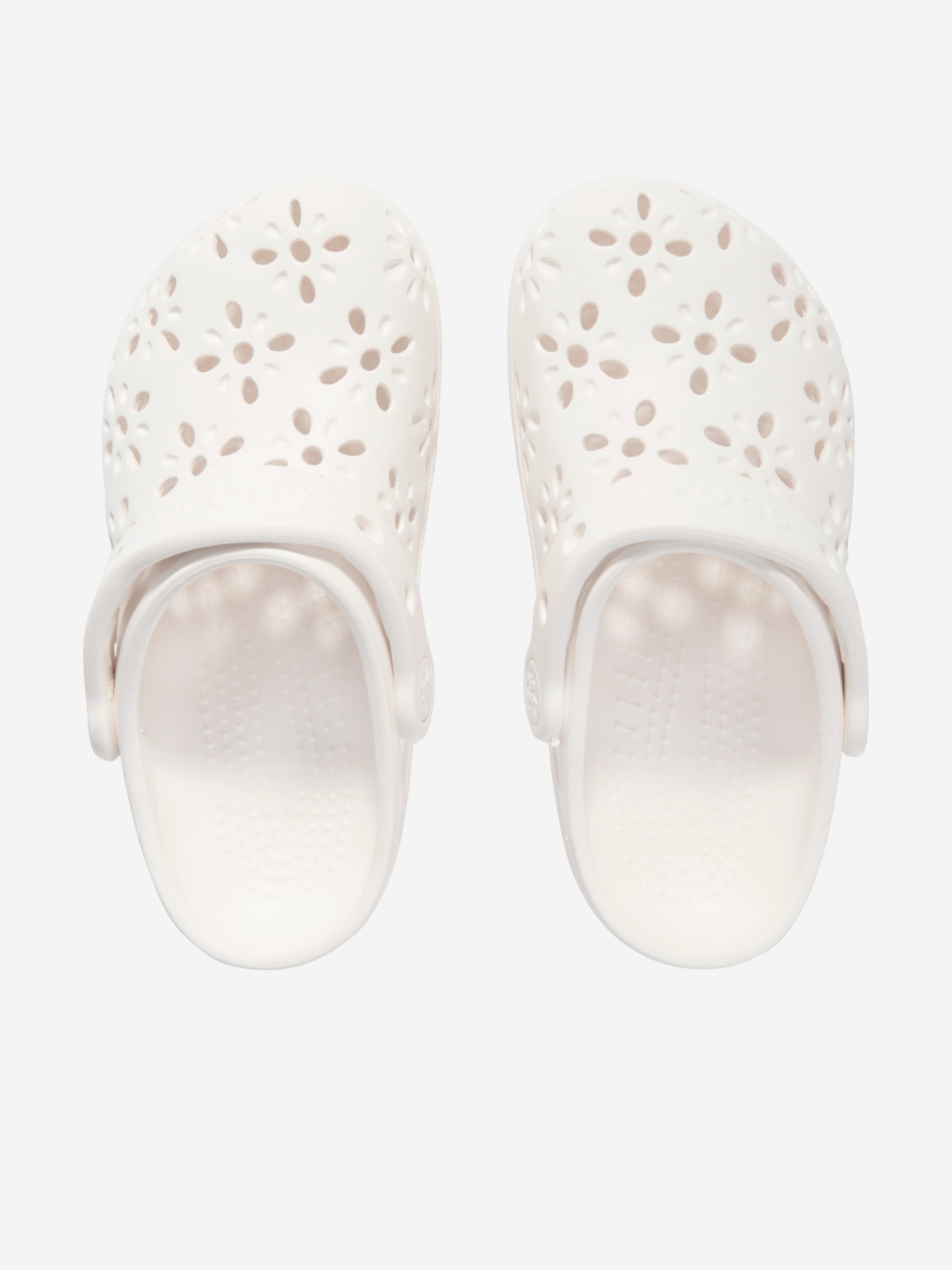 Crocs Girls Classic Floral Cut Out Clog in Ivory