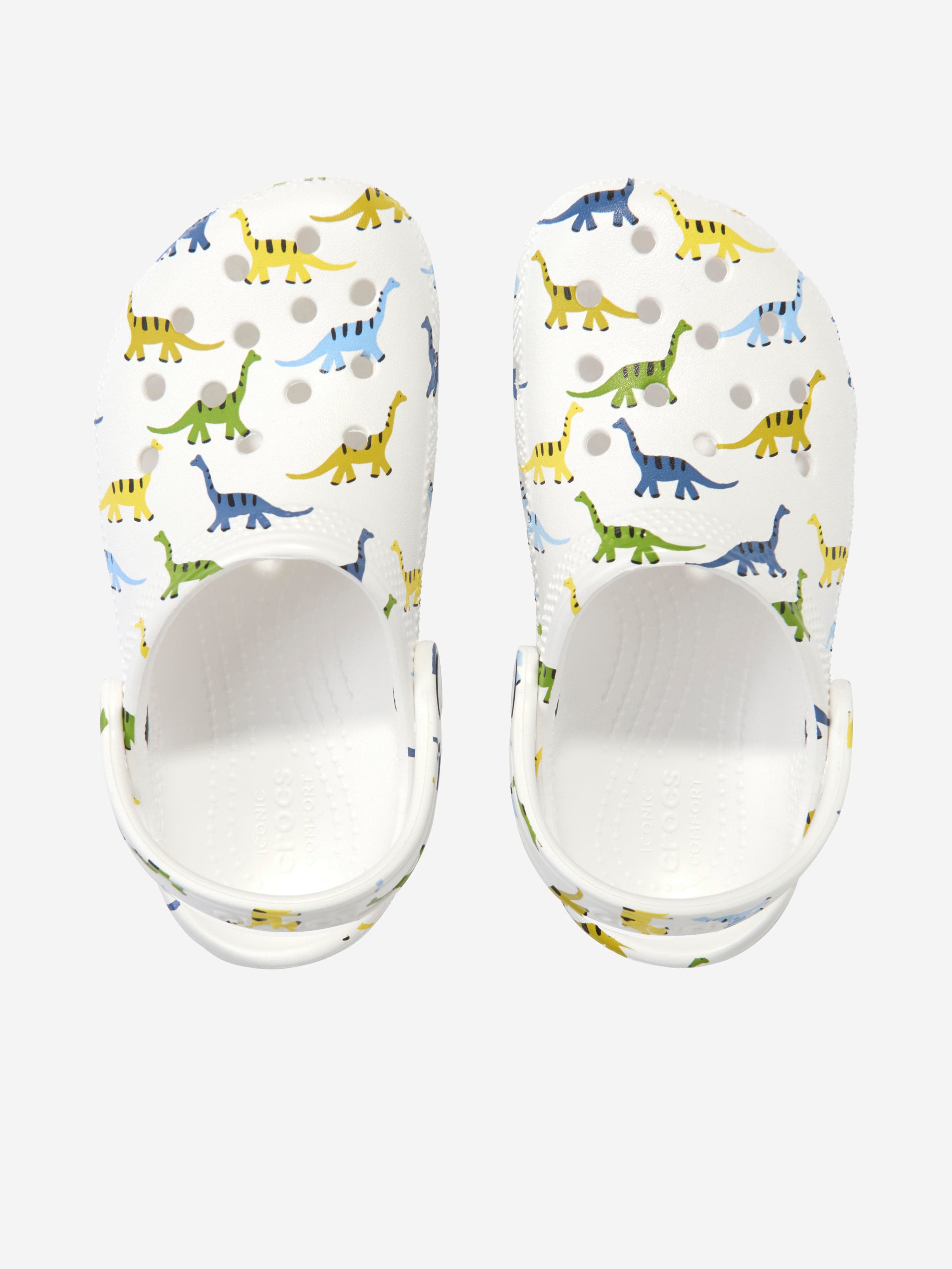 Crocs Boys Classic Character Dino Print Clog in White