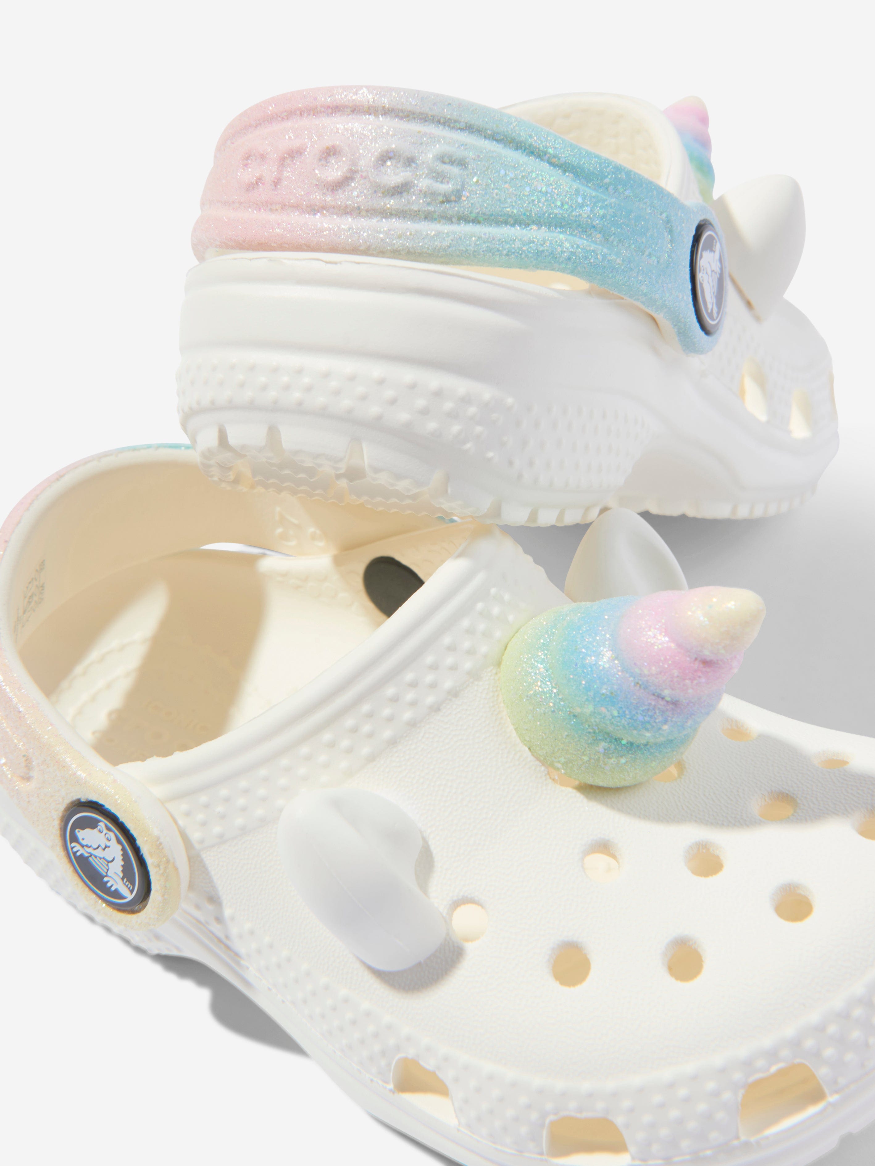 Crocs Girls Classic I Am Rainbow Unicorn Clog in White