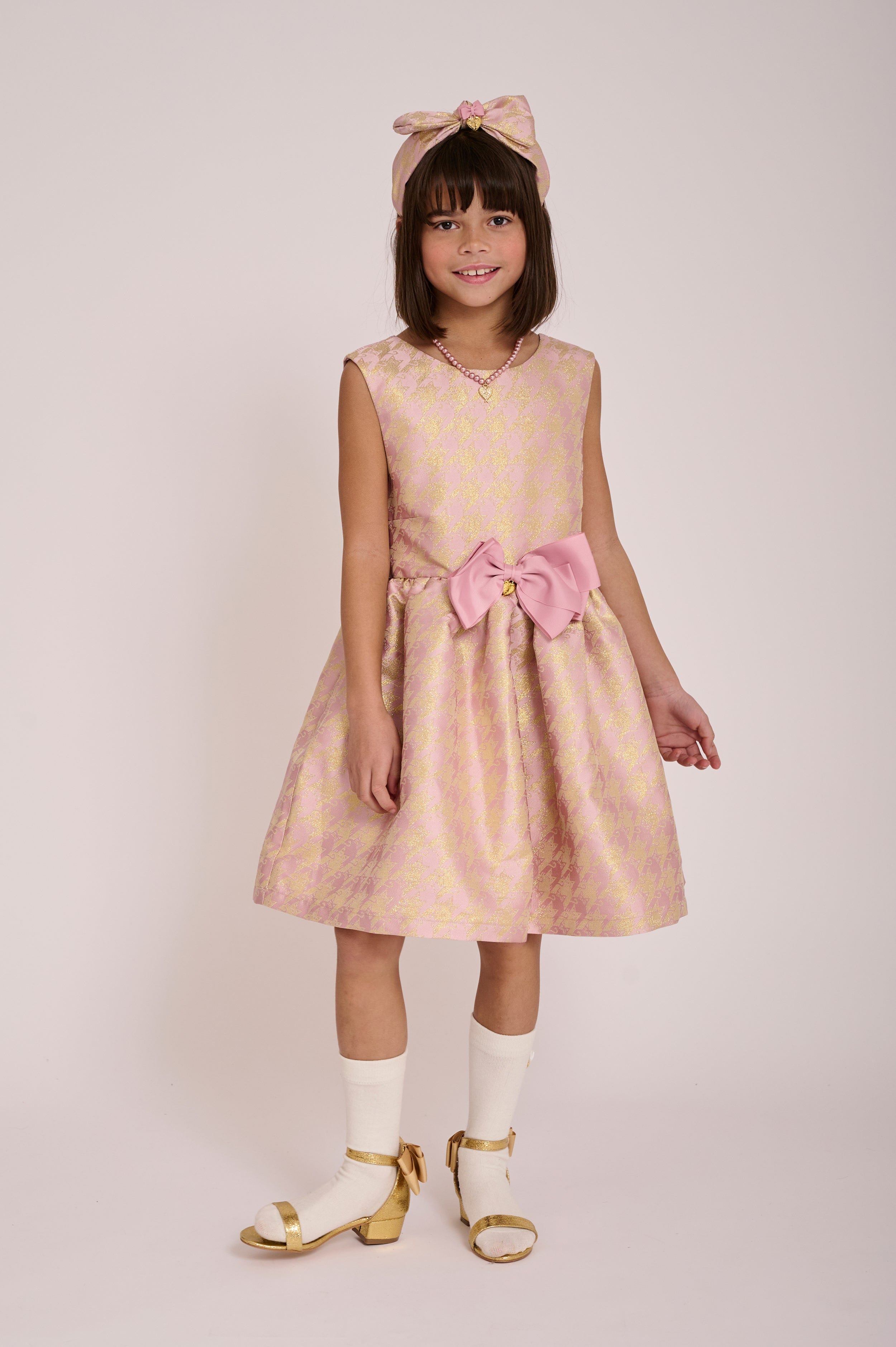 Angels Face Girls Cat Jacquard Dress in Pink