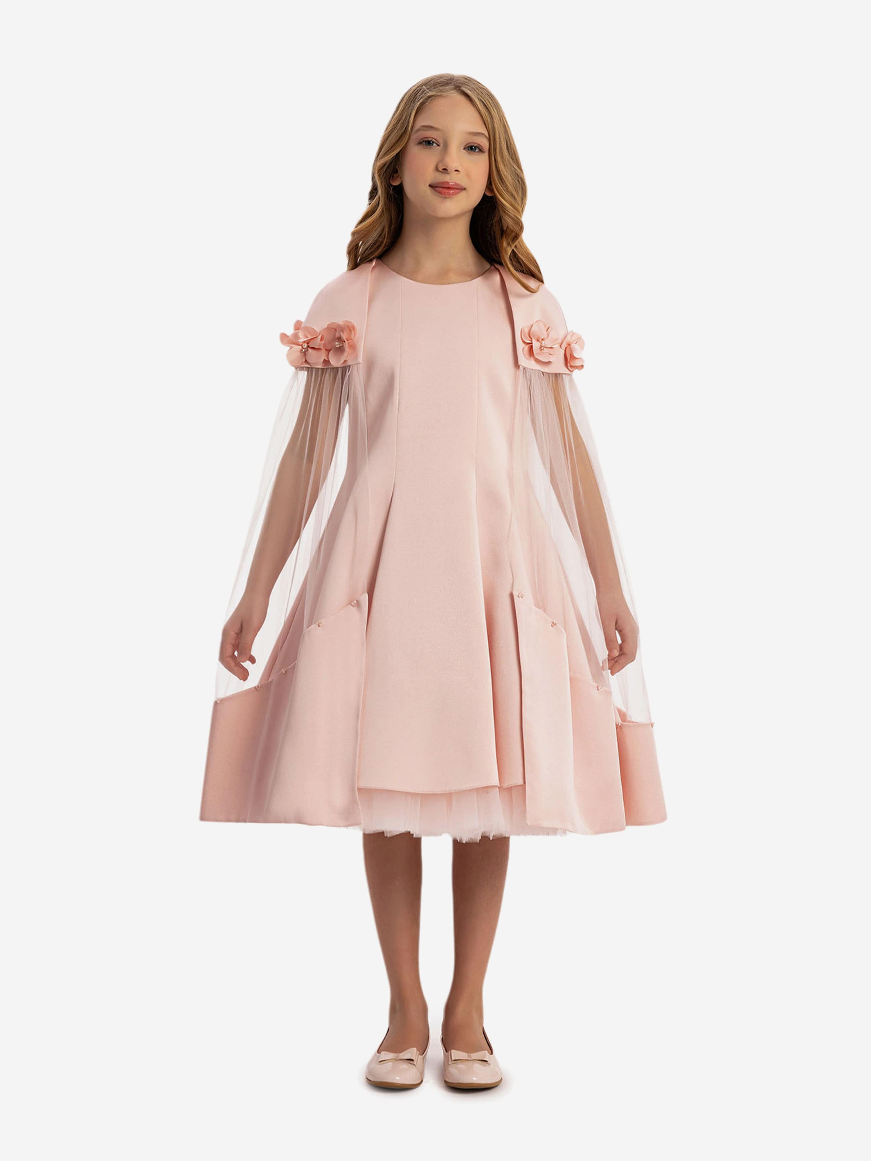 Dress & Fleur Girls Dress with Removable Cape in Pink