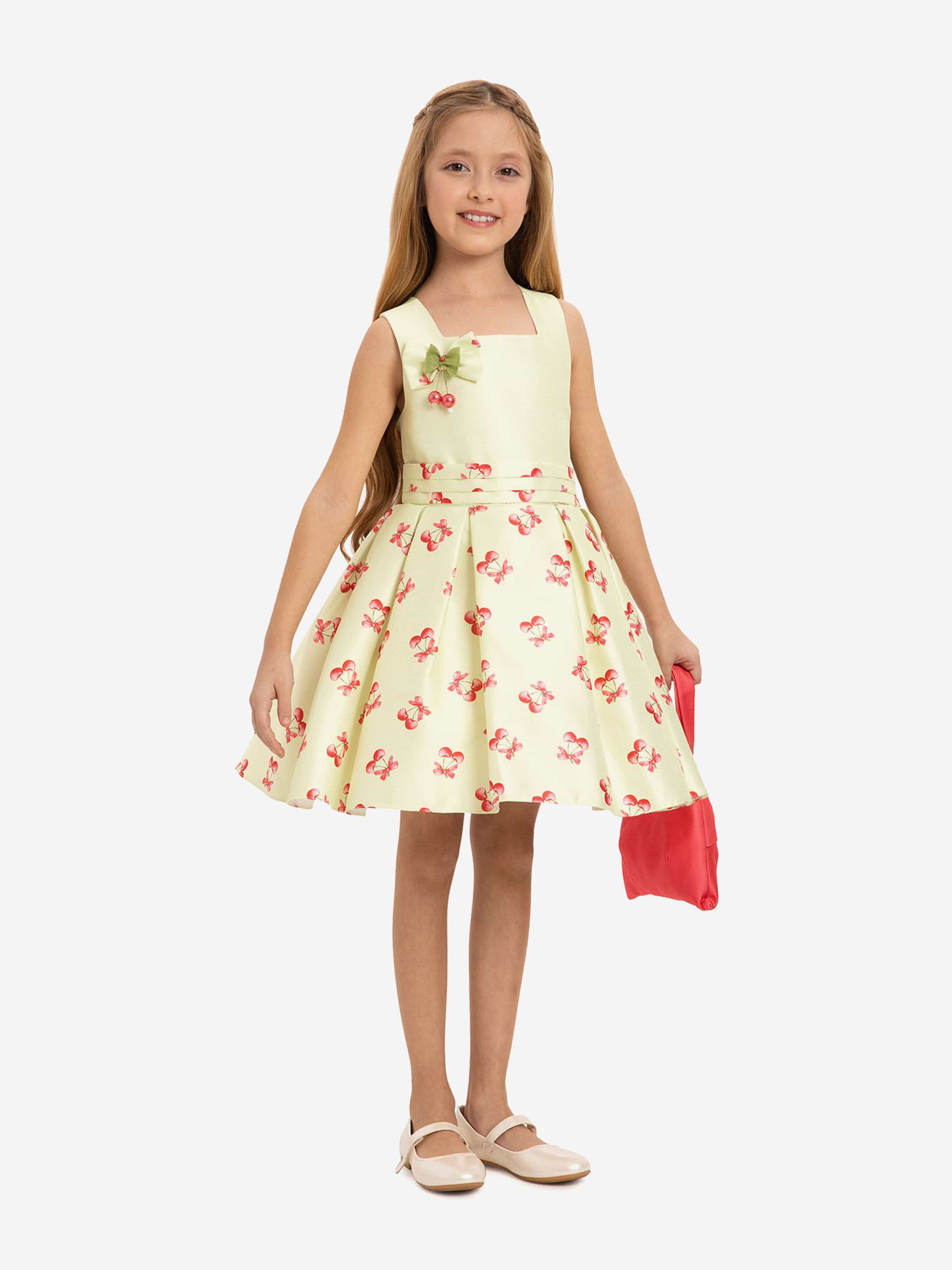 DRESS & Fleur Girls Cherry Dress with Matching Bag in Green