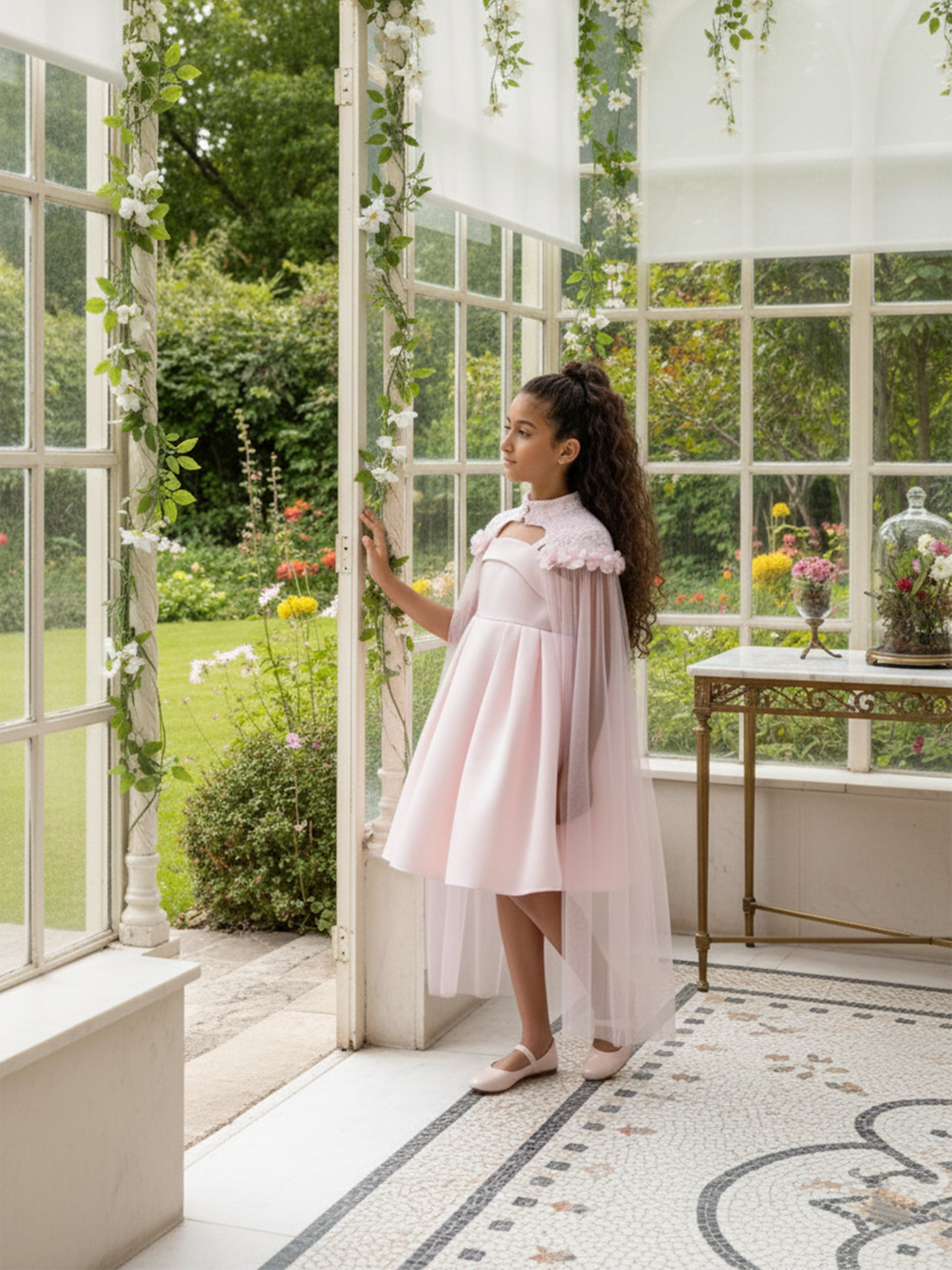 Dress & Fleur Girls Occasion and Cape Set in Pink