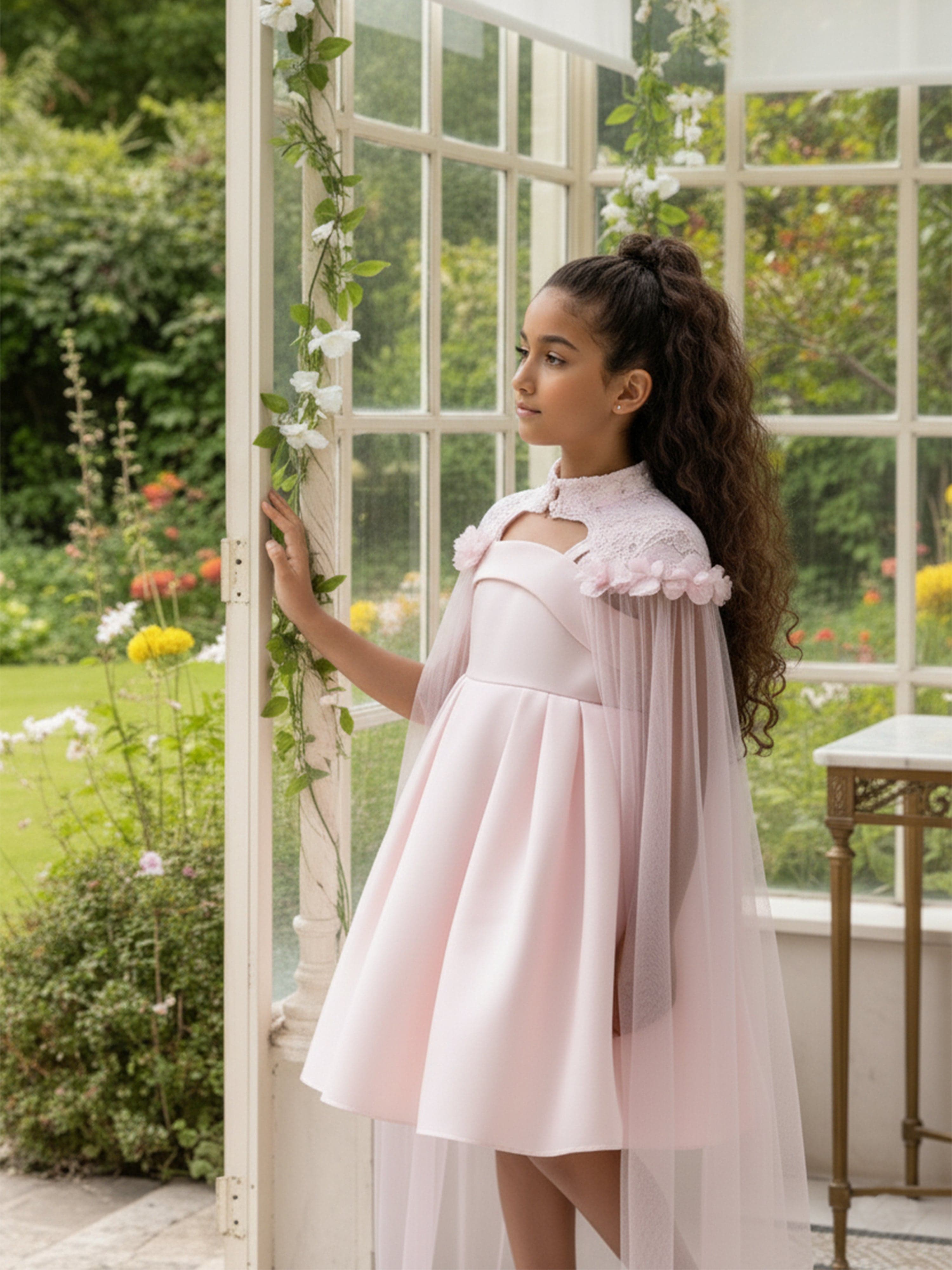 Dress & Fleur Girls Occasion and Cape Set in Pink