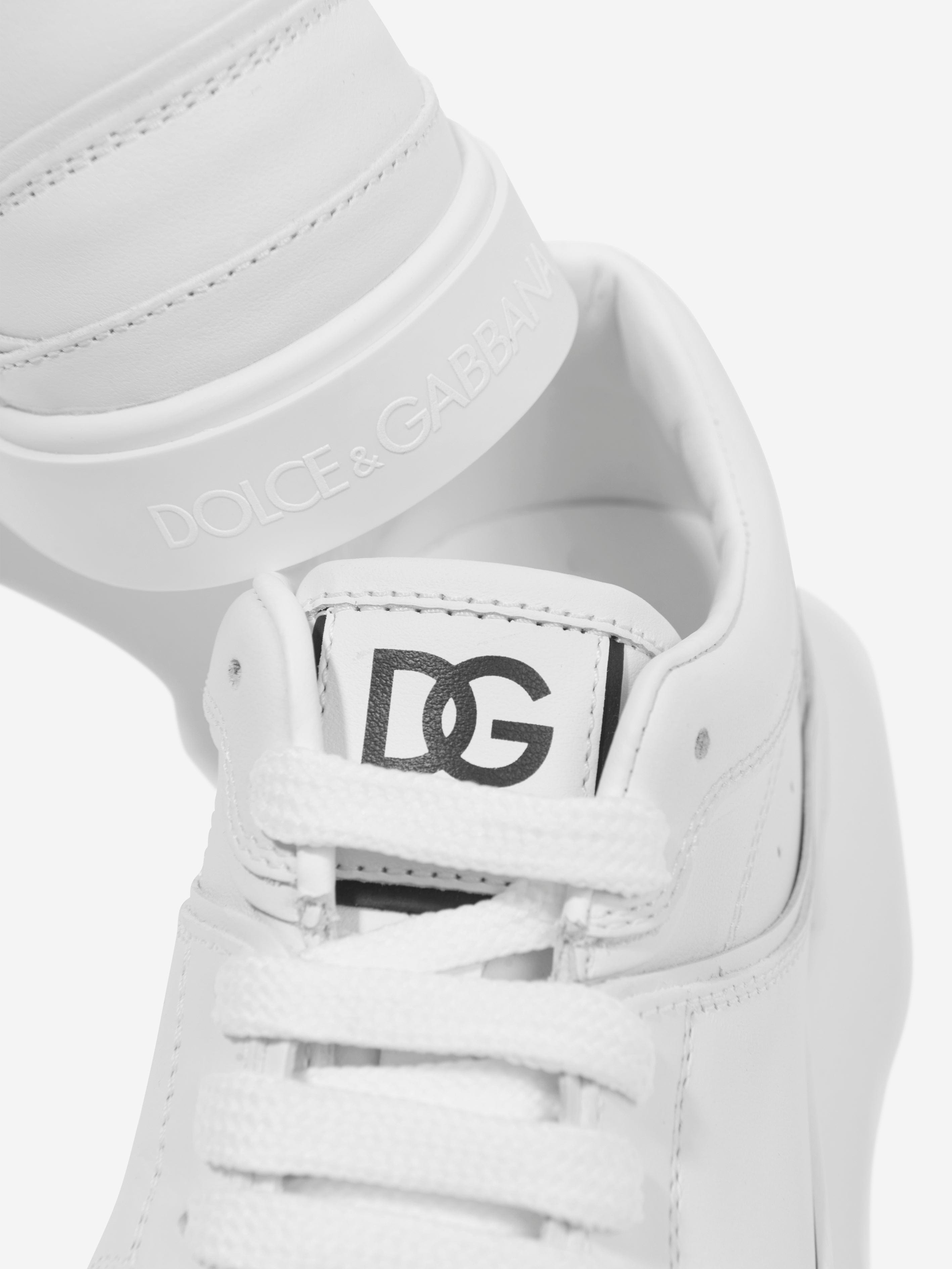 Dolce & Gabbana Boys Leather Logo Trainers in White