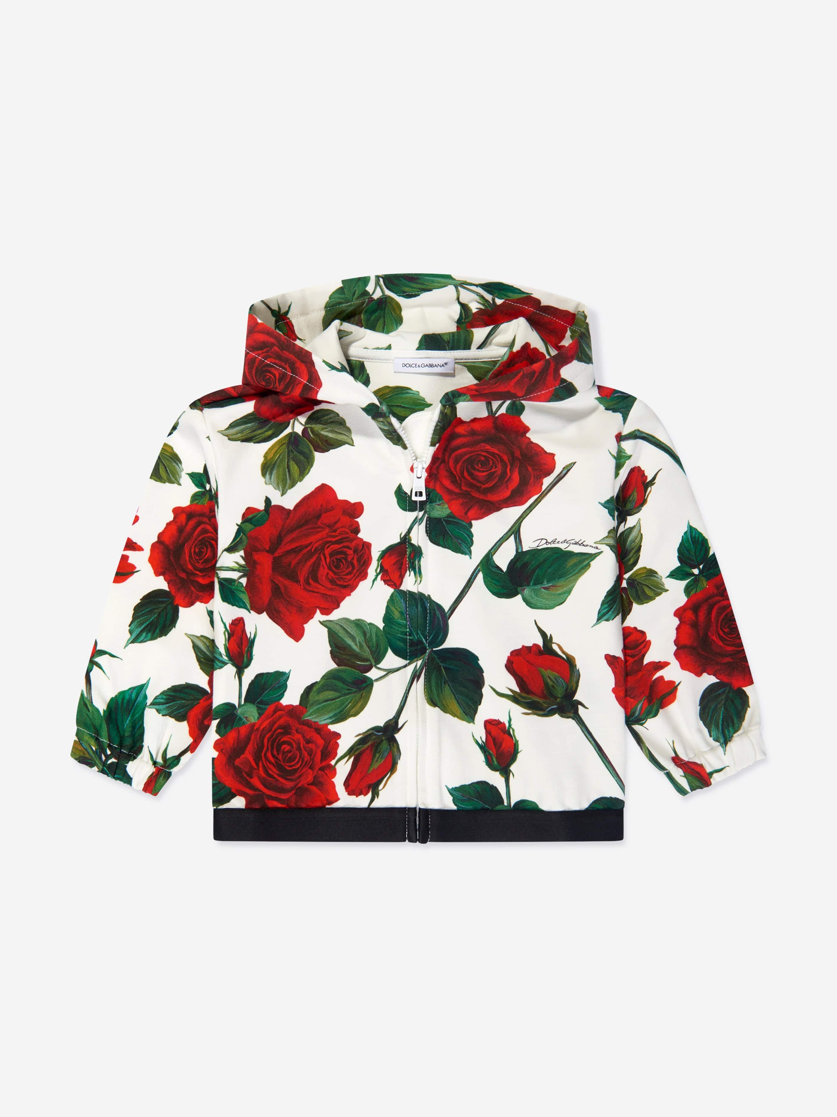 Dolce & Gabbana Baby Girls Rose Zip Up Top in White