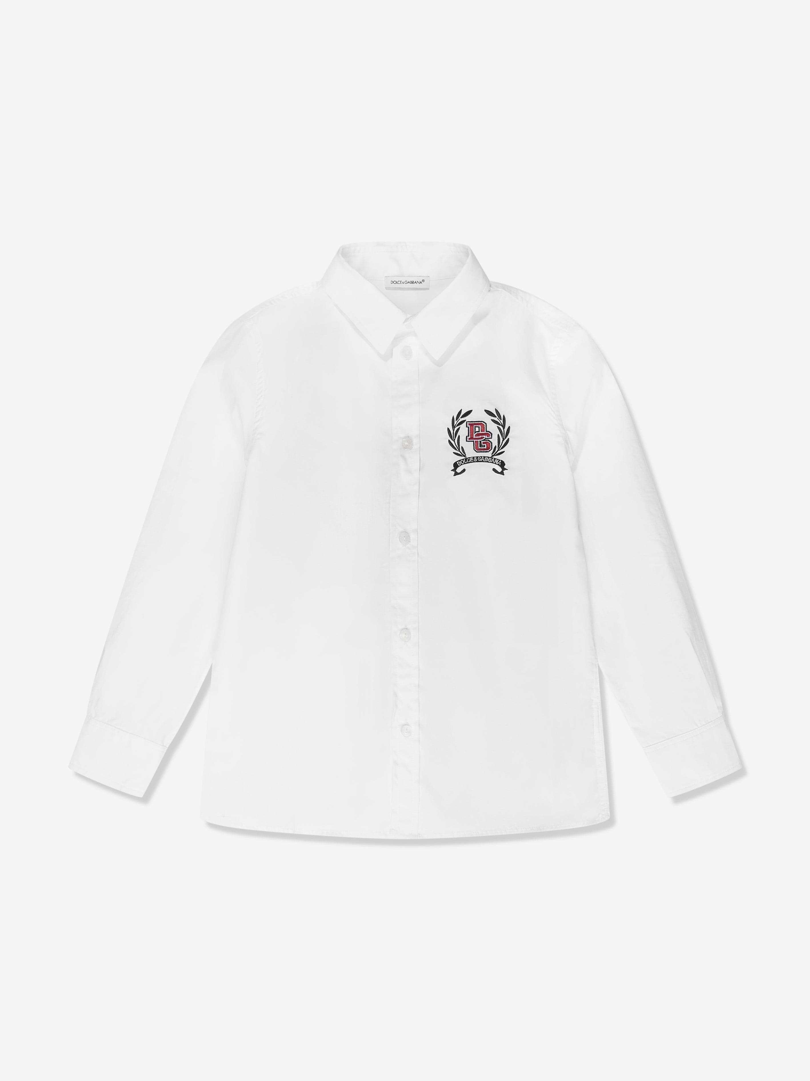 Dolce & Gabbana Boys Crest Logo Shirt in White