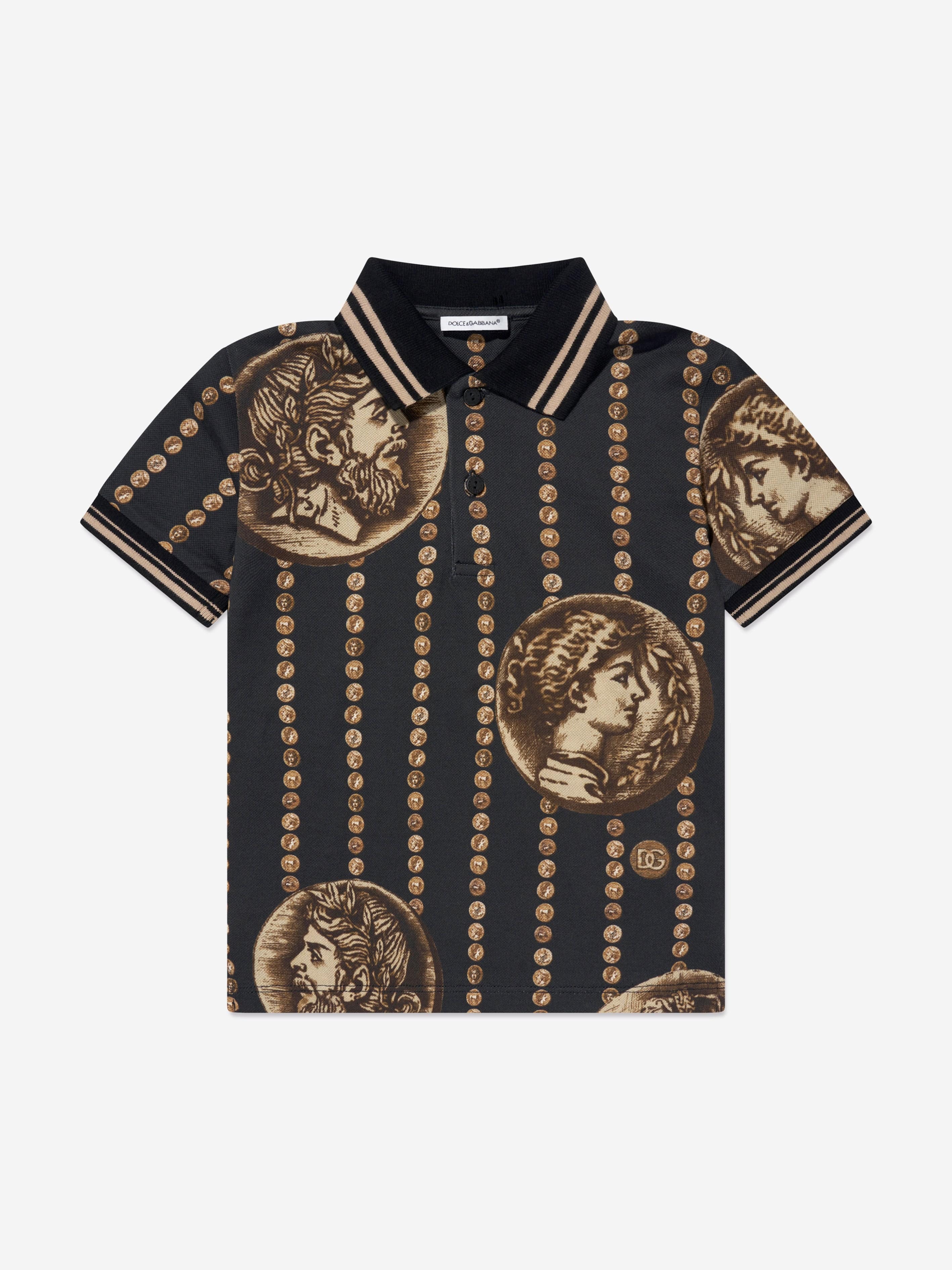 Dolce & Gabbana Boys Coin Print Polo Shirt in Black