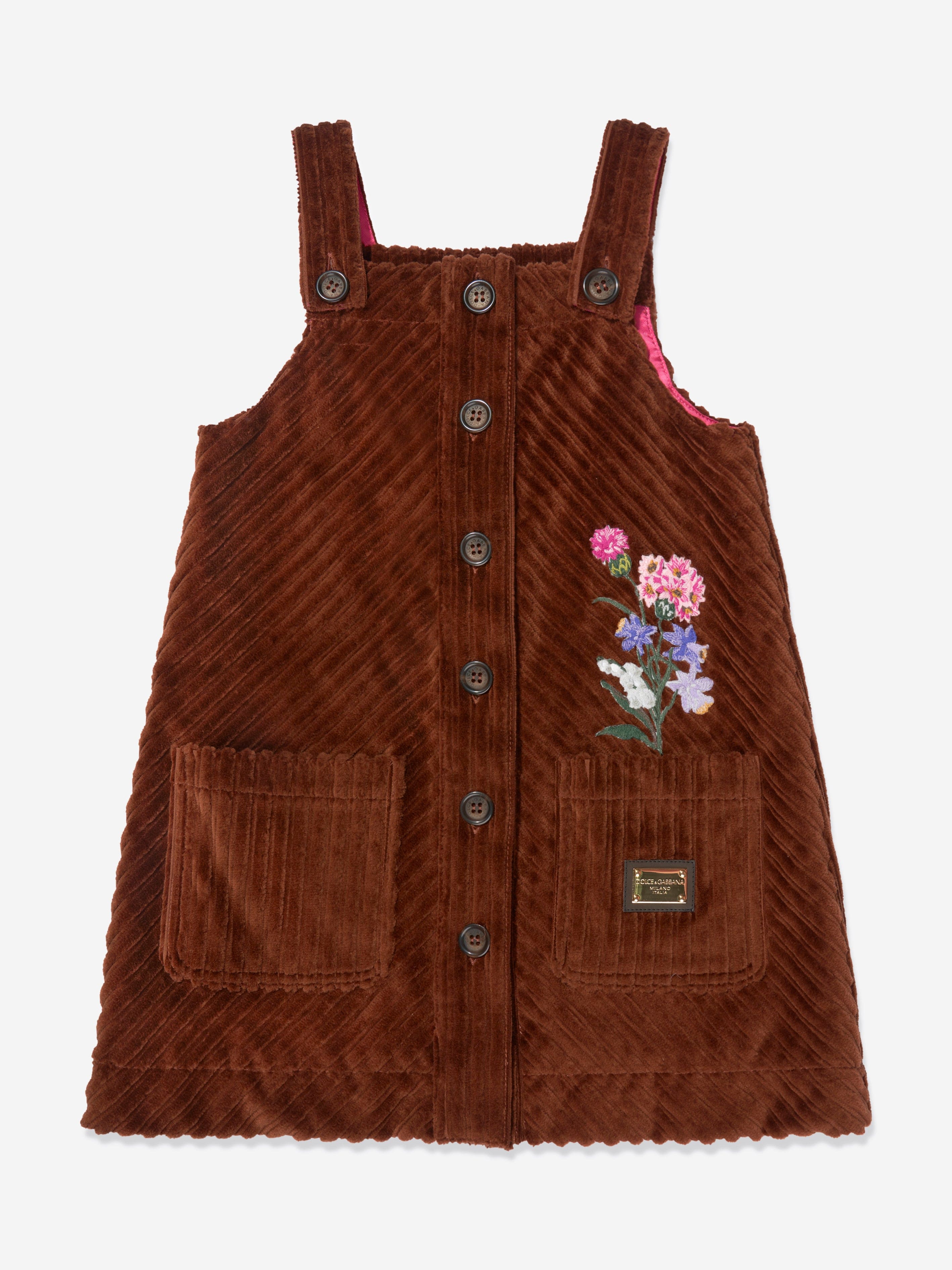 Dolce & Gabbana Girls Corduroy Dress in Brown