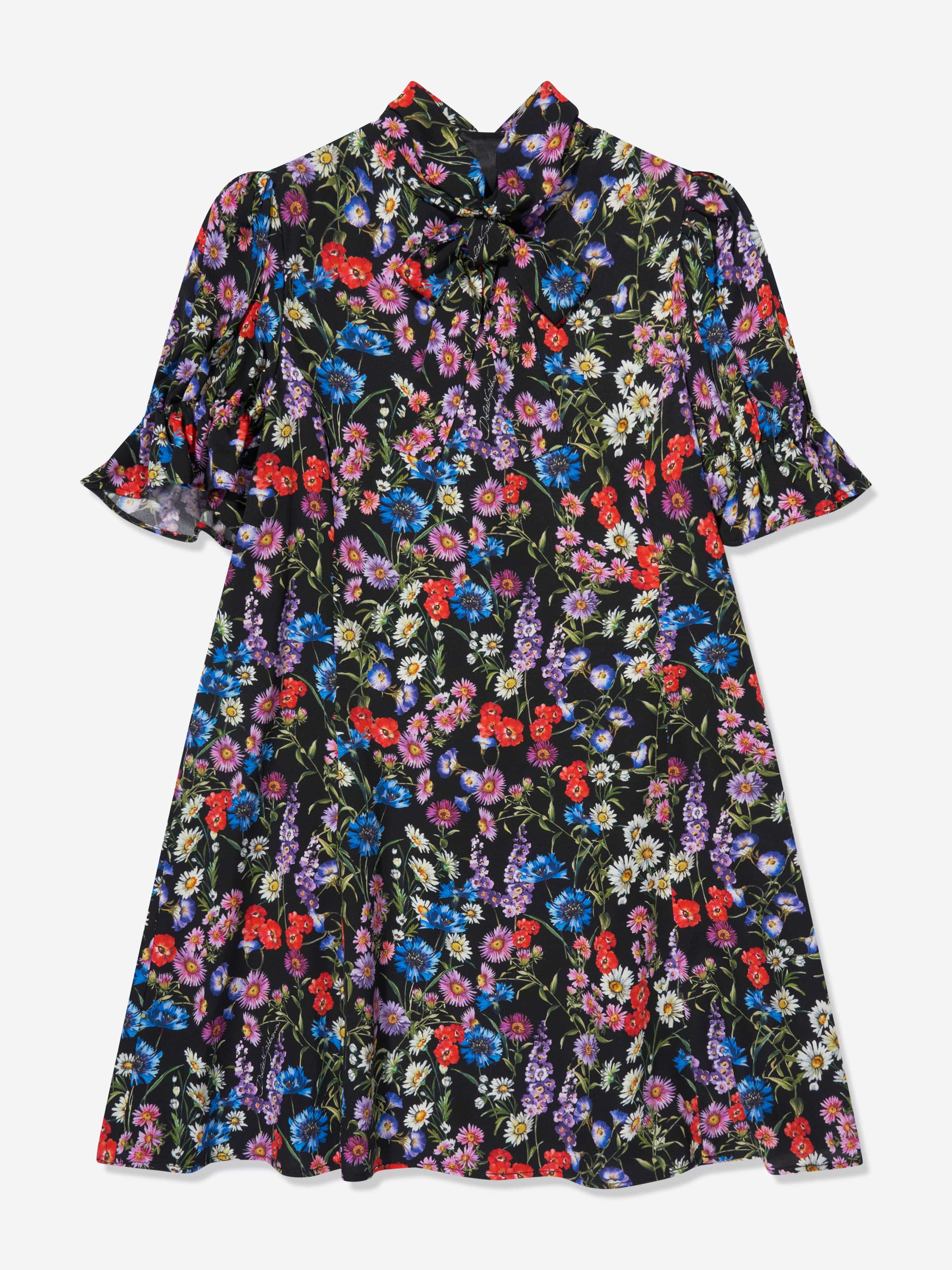 Dolce & Gabbana Girls Silk Wildflowers Dress in Black