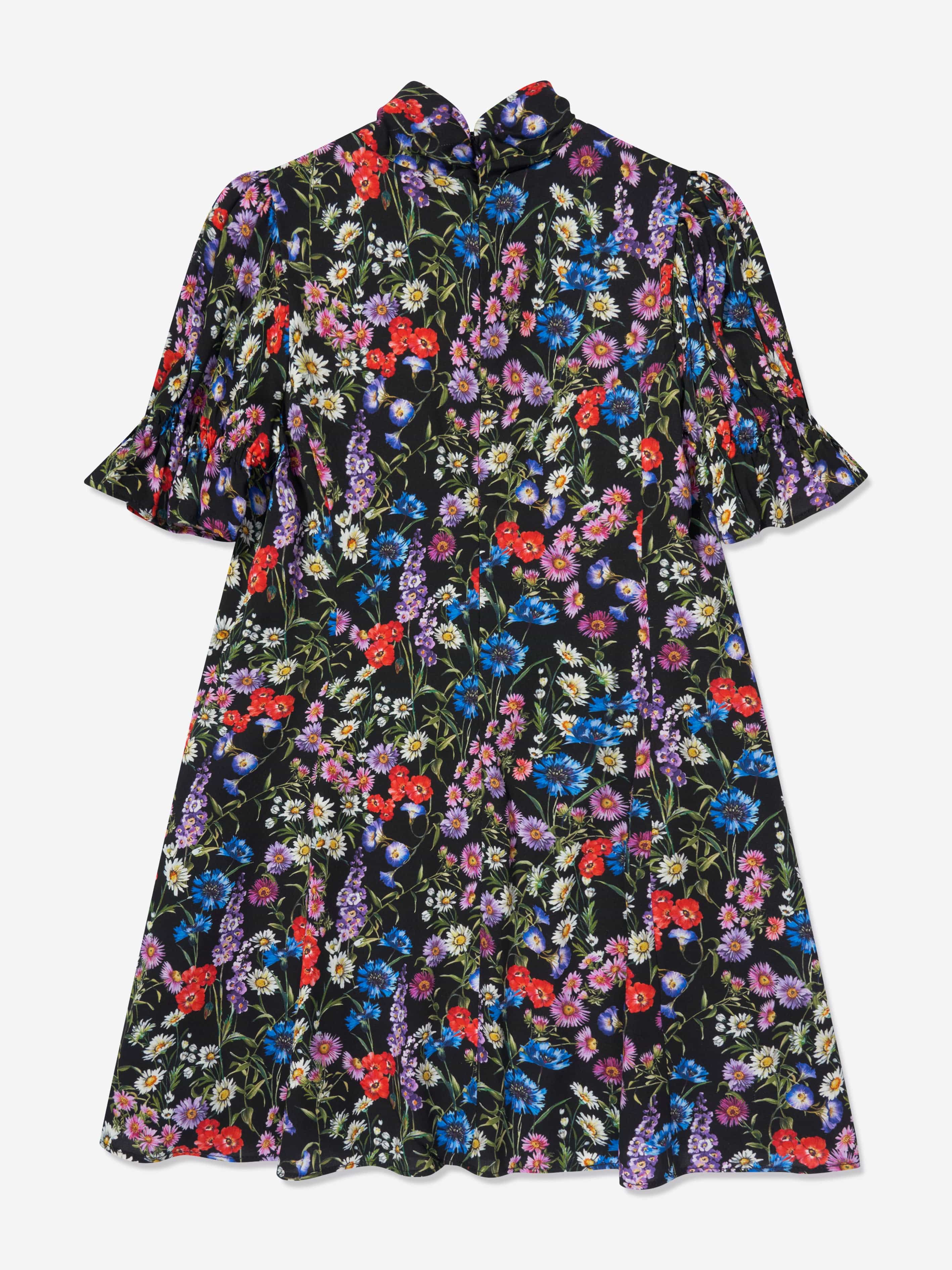 Dolce & Gabbana Girls Silk Wildflowers Dress in Black