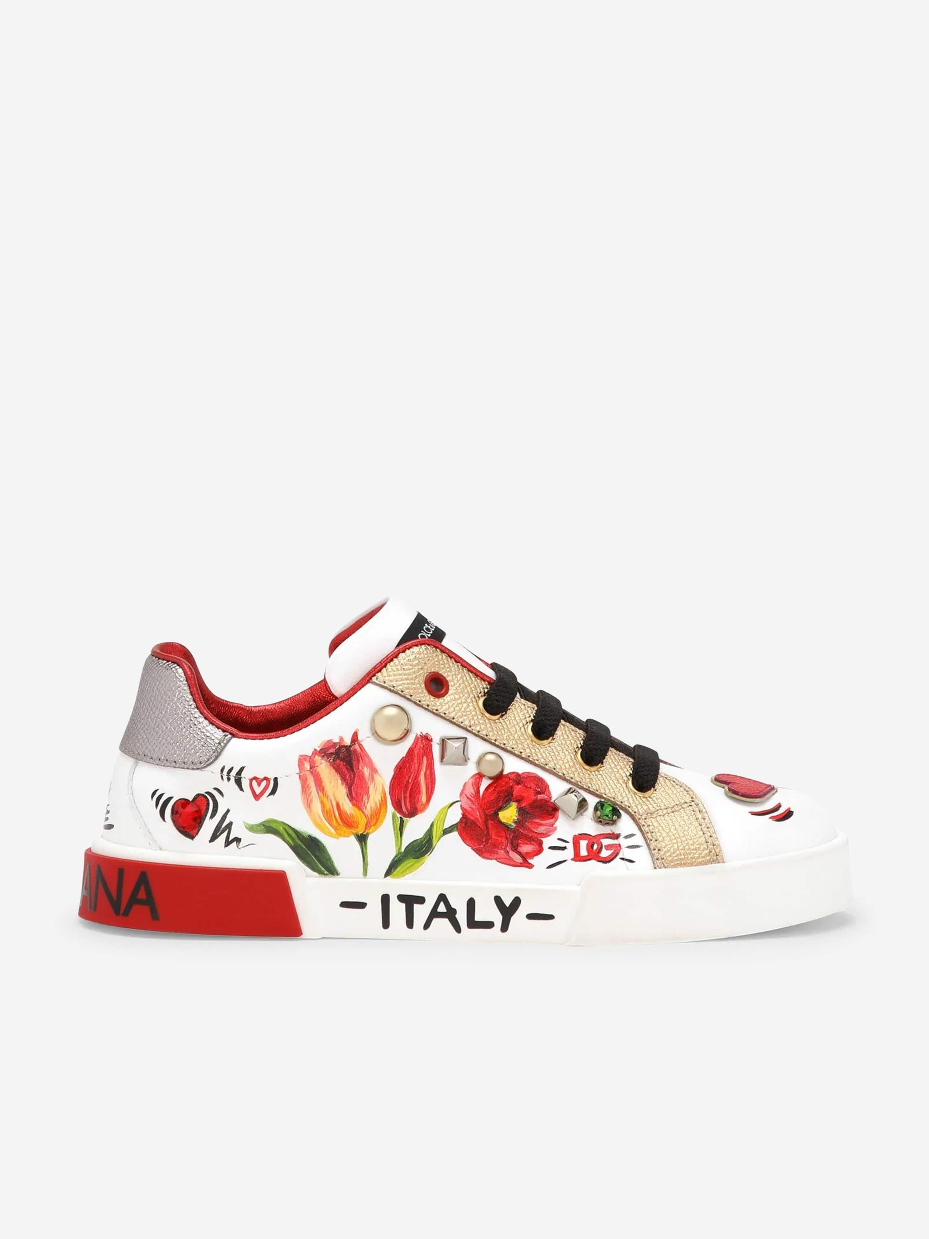 Dolce & Gabbana Girls Leather Tulip Trainers in White