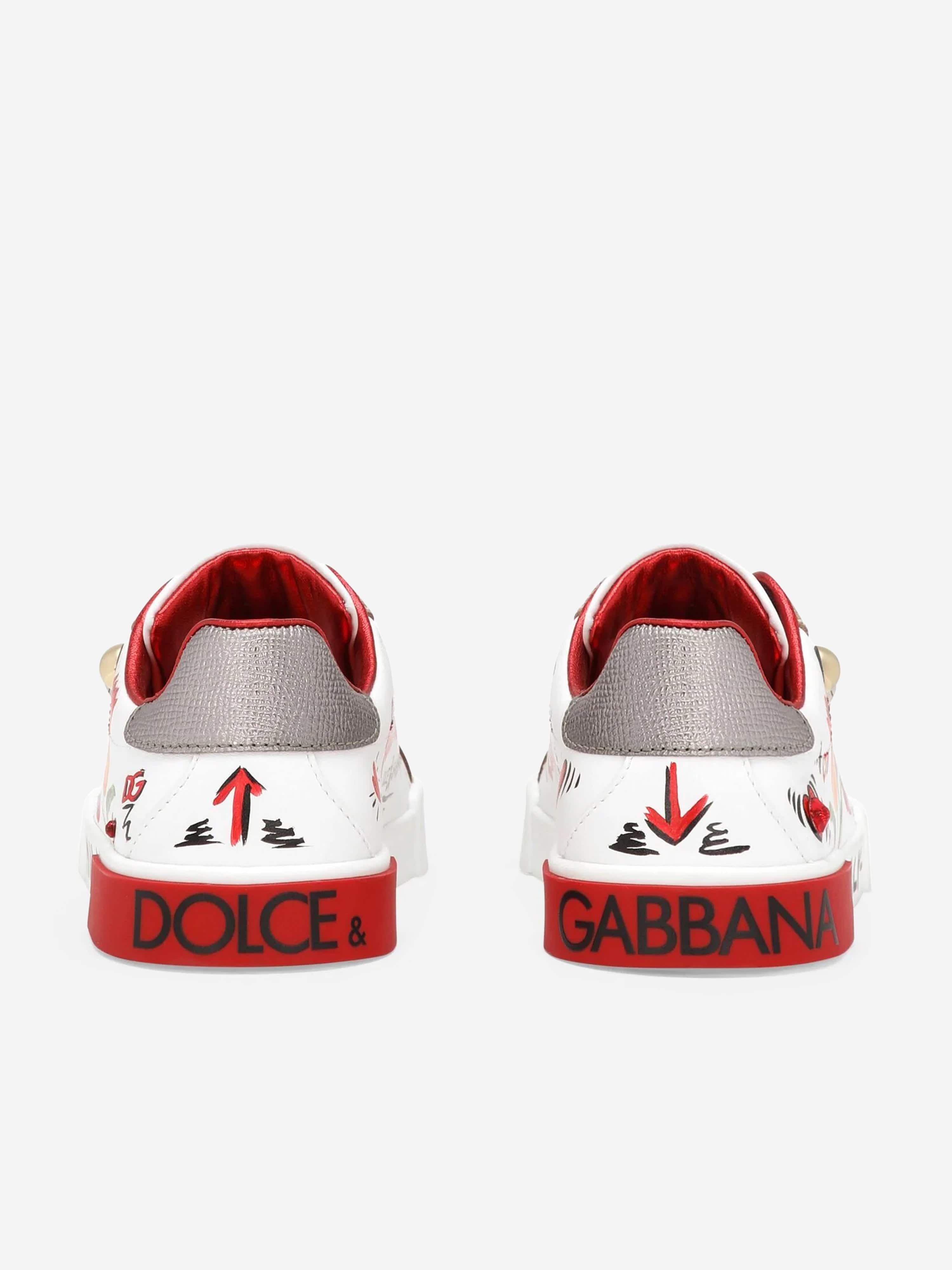 Dolce & Gabbana Girls Leather Tulip Trainers in White