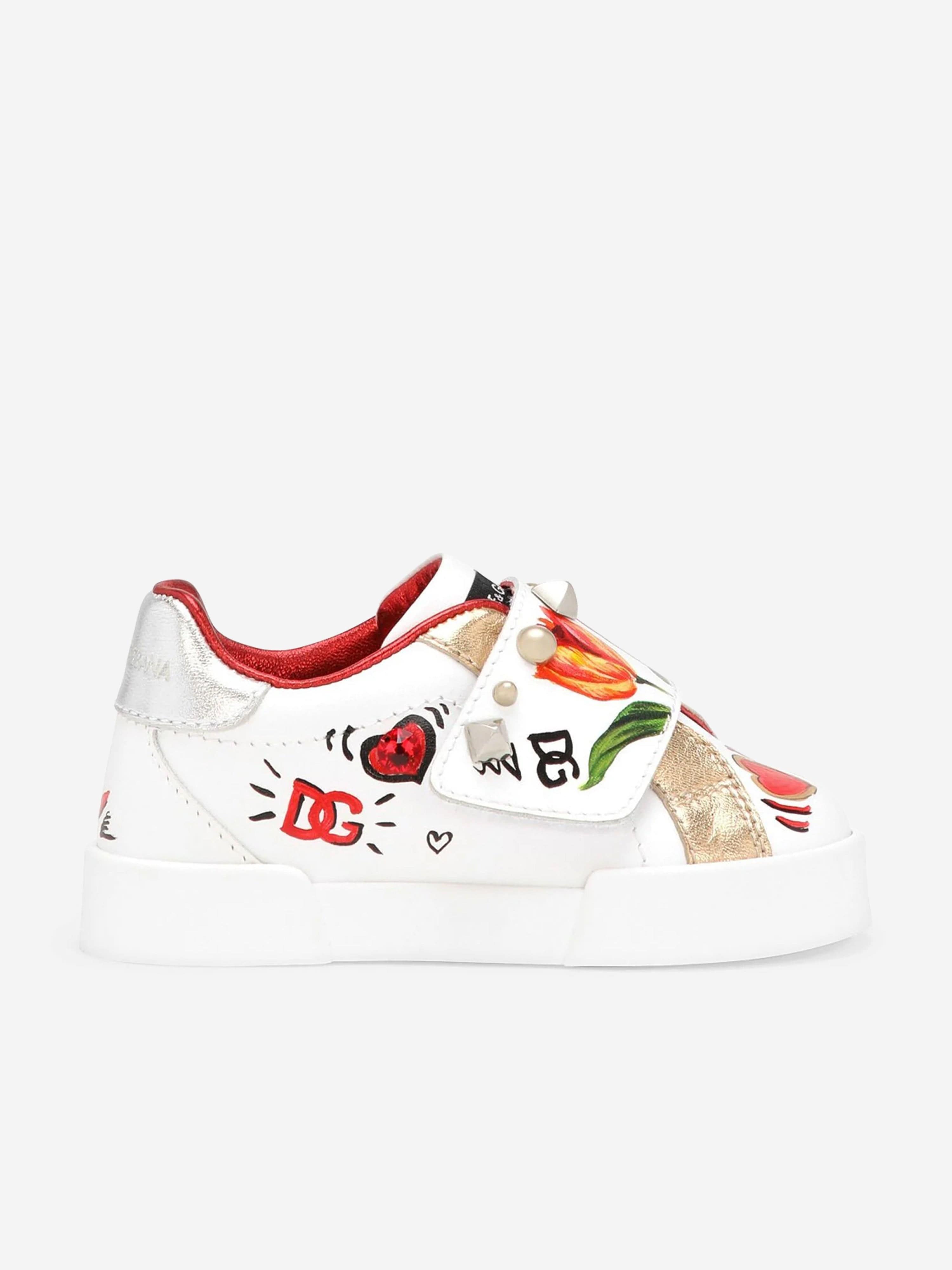 Dolce & Gabbana Girls Leather Tulip Trainers in White