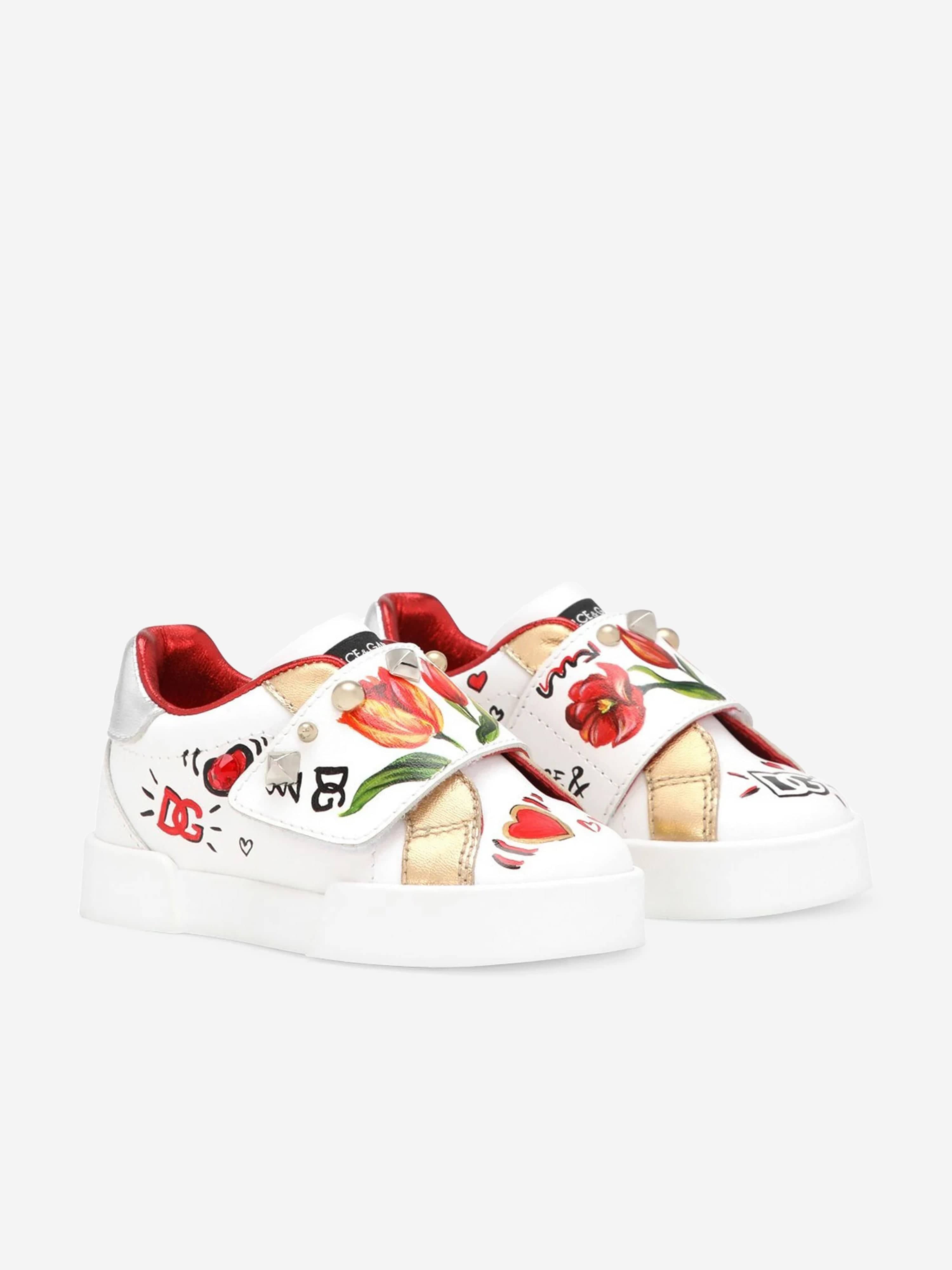 Dolce & Gabbana Girls Leather Tulip Trainers in White