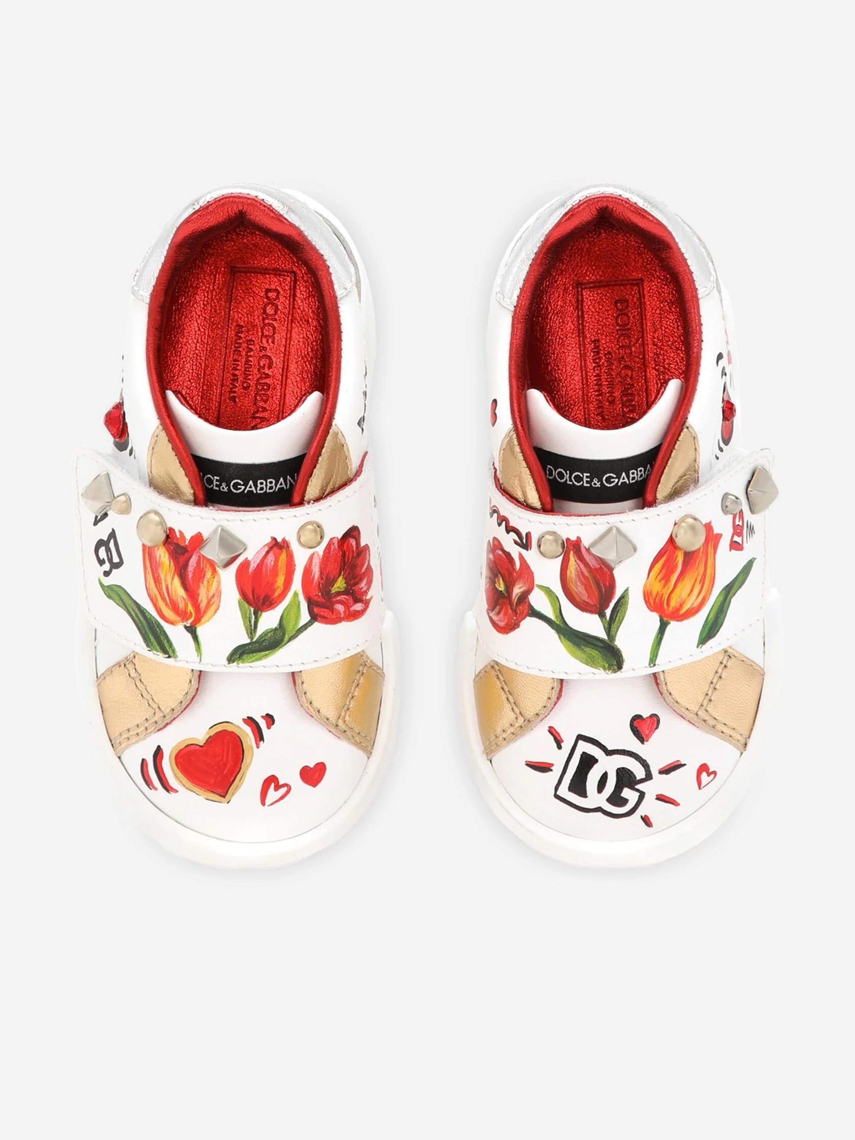 Dolce & Gabbana Girls Leather Tulip Trainers in White