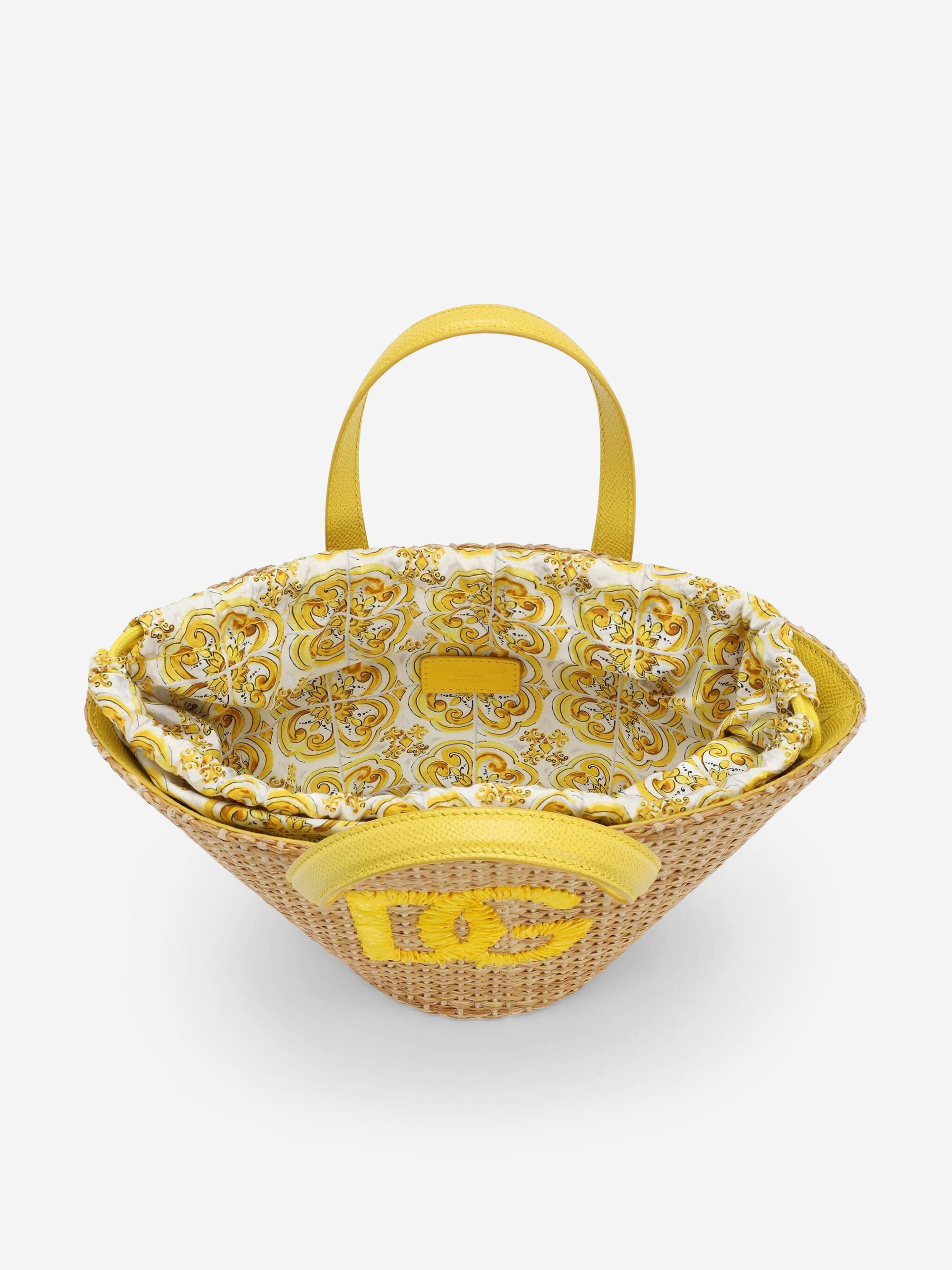 Dolce & Gabbana Girls Straw Tote Bag in Yellow (34cm)