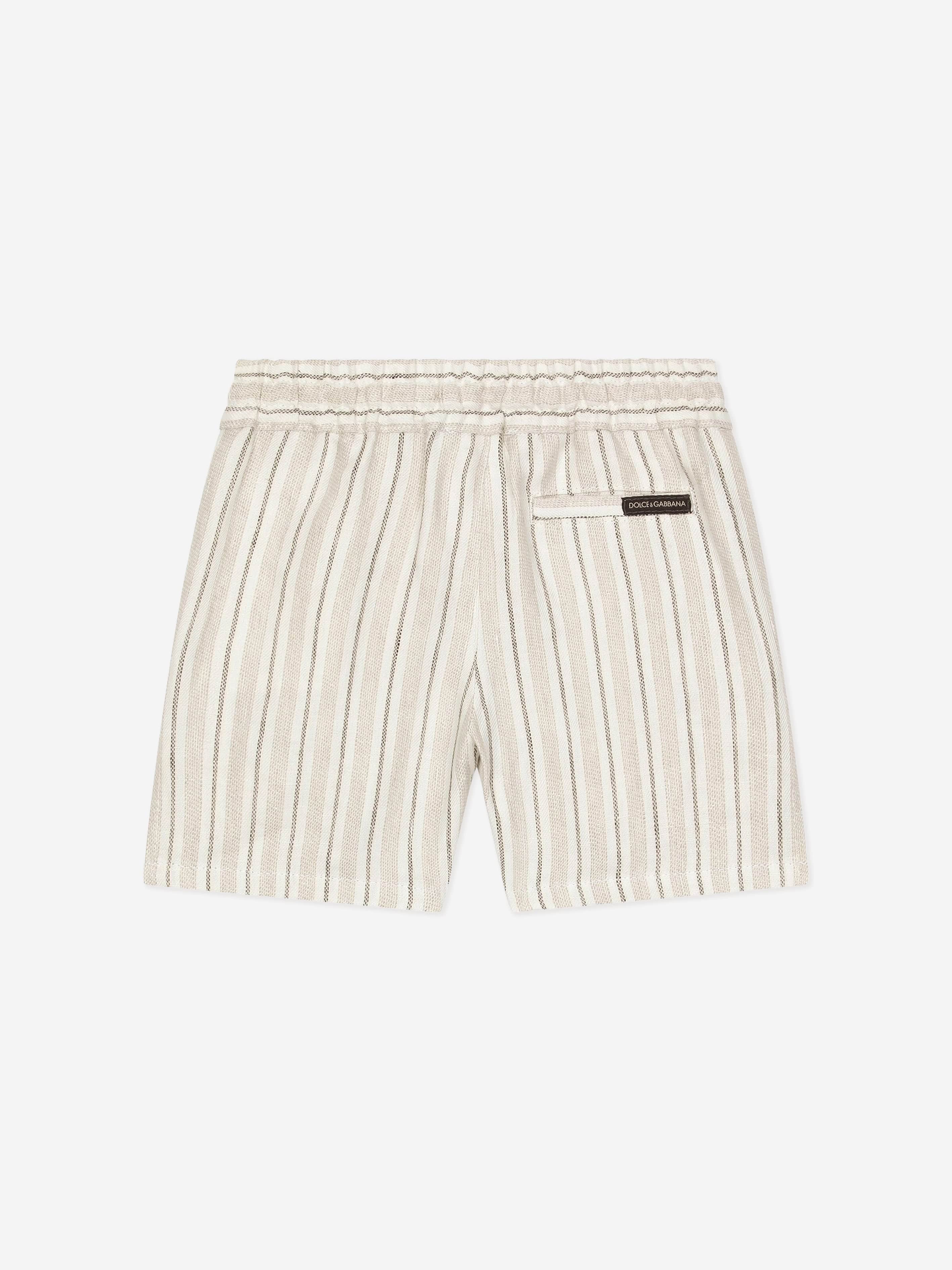 Dolce & Gabbana Baby Boys Striped Linen Shorts in Ivory