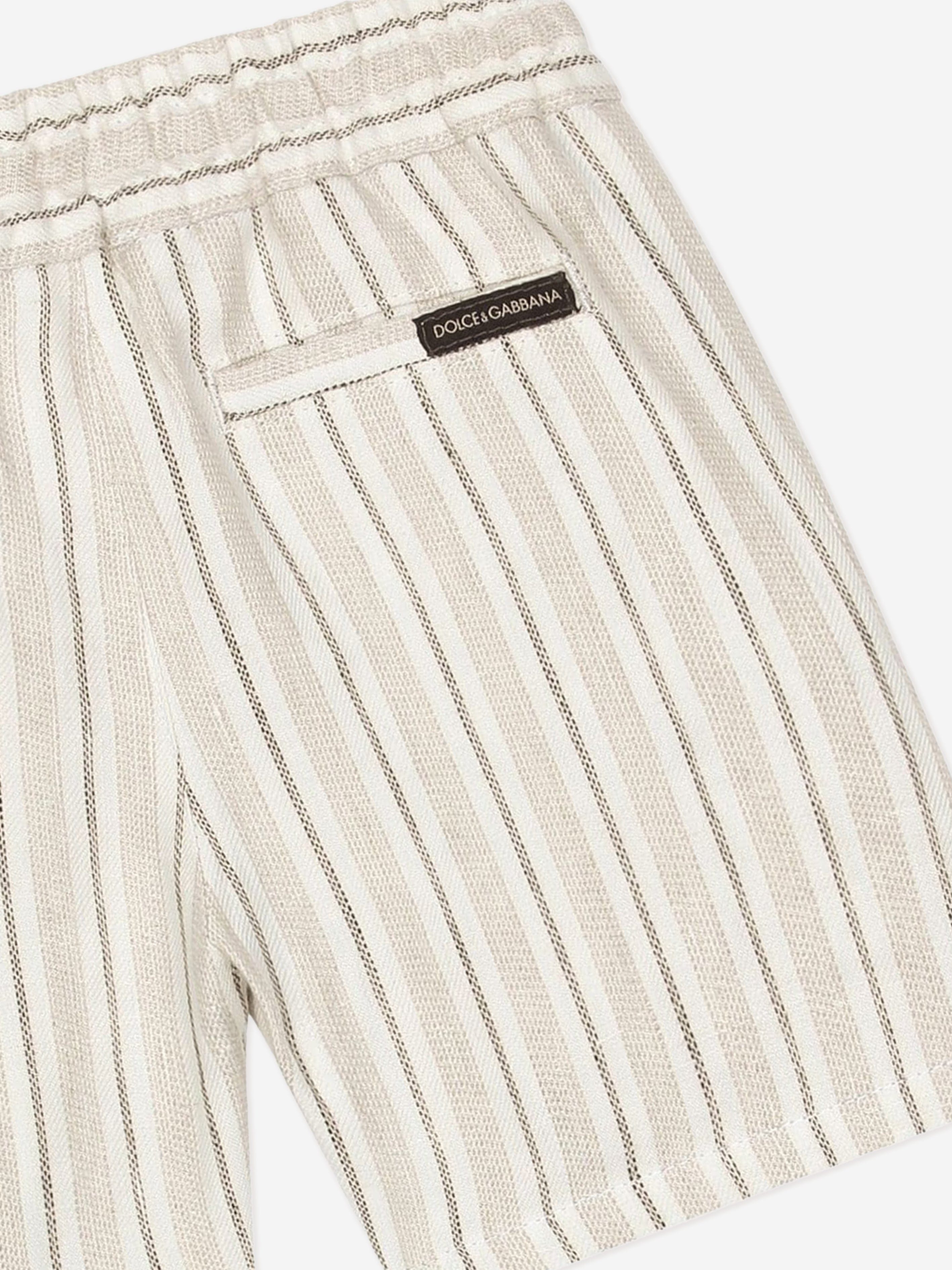 Dolce & Gabbana Baby Boys Striped Linen Shorts in Ivory