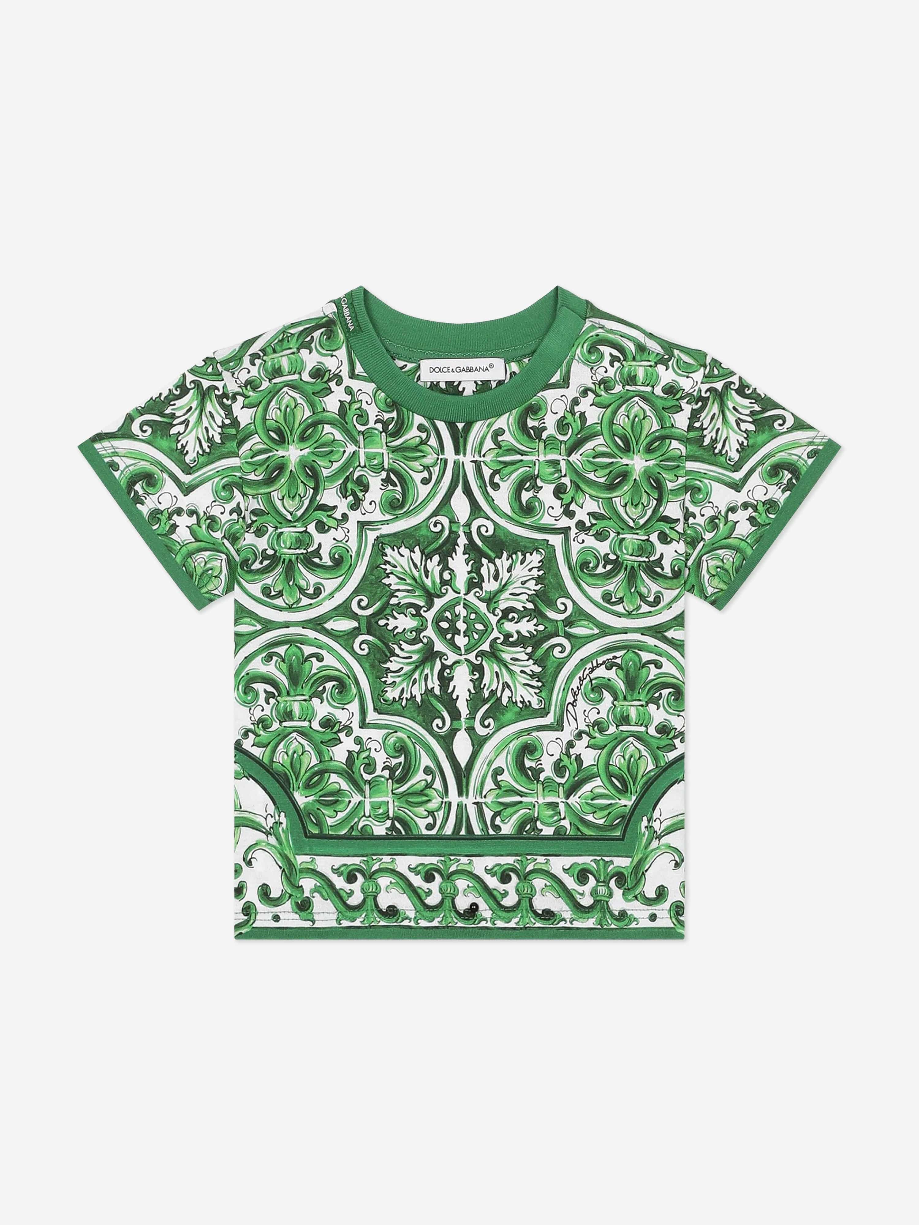 Dolce & Gabbana Baby Boys Maiolica Print T-Shirt in Green