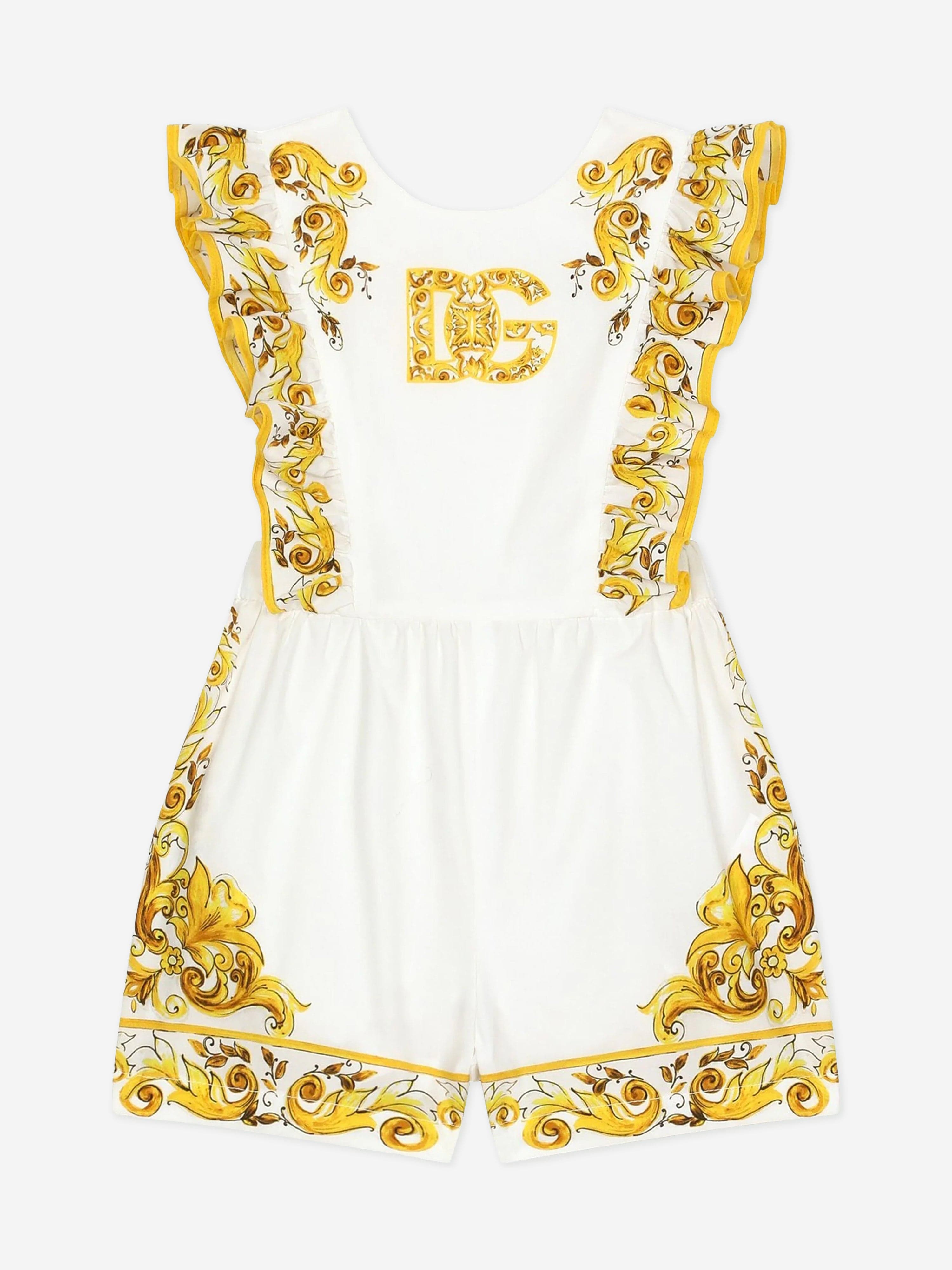 Dolce & Gabbana Baby Girls Maiolica Romper in Yellow