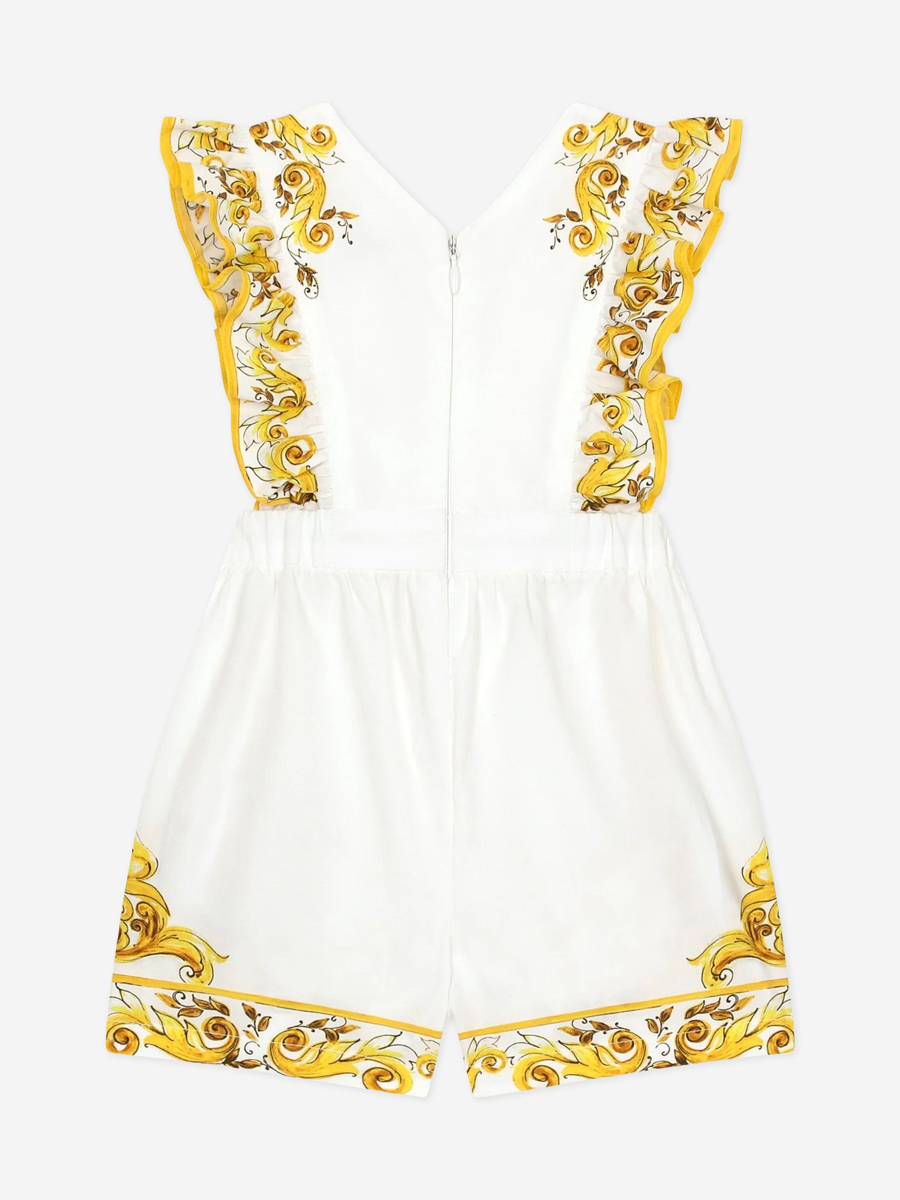 Dolce & Gabbana Baby Girls Maiolica Romper in Yellow