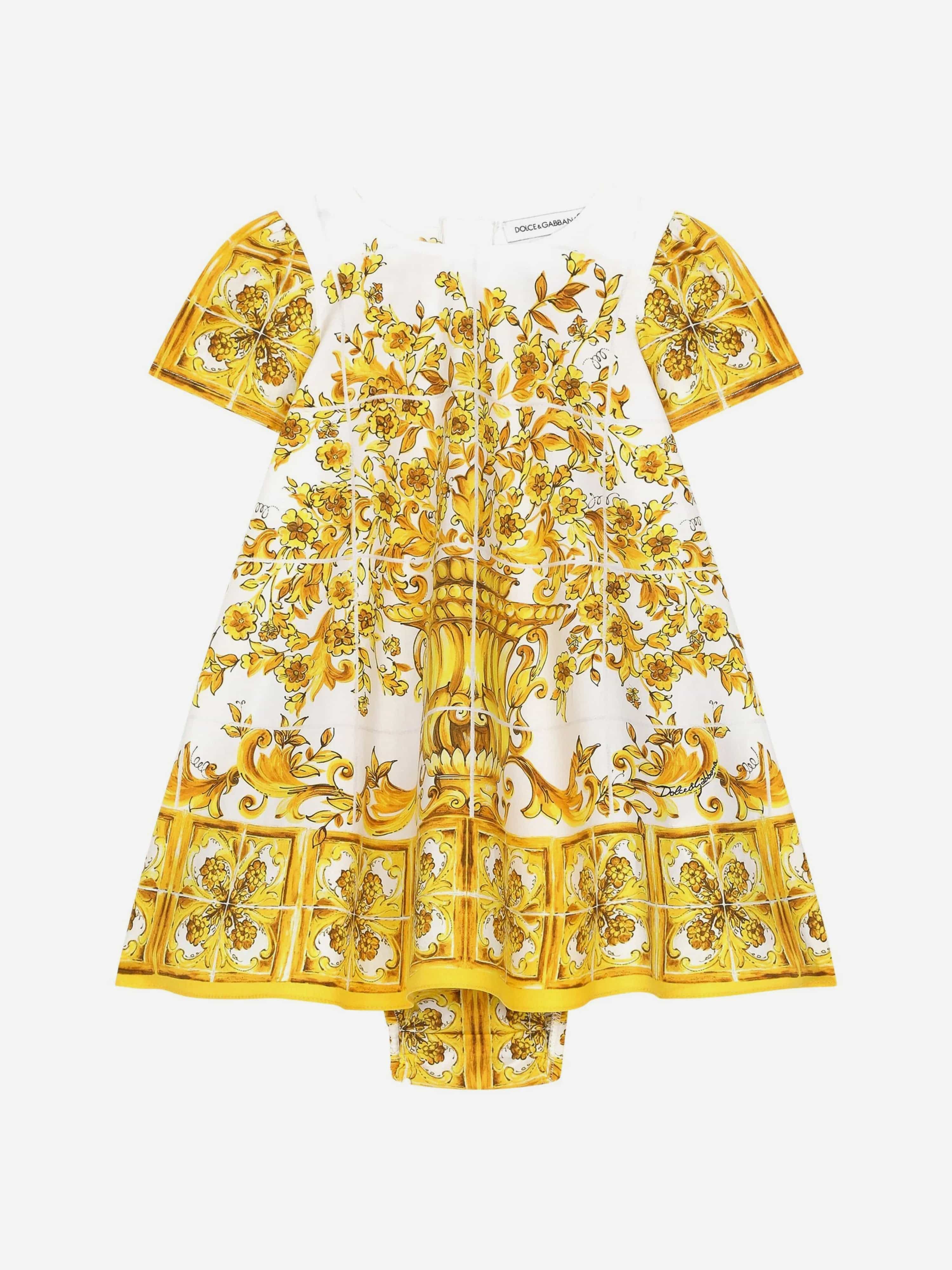 Dolce & Gabbana Baby Girls Maiolica Dress With Knickers in Yellow