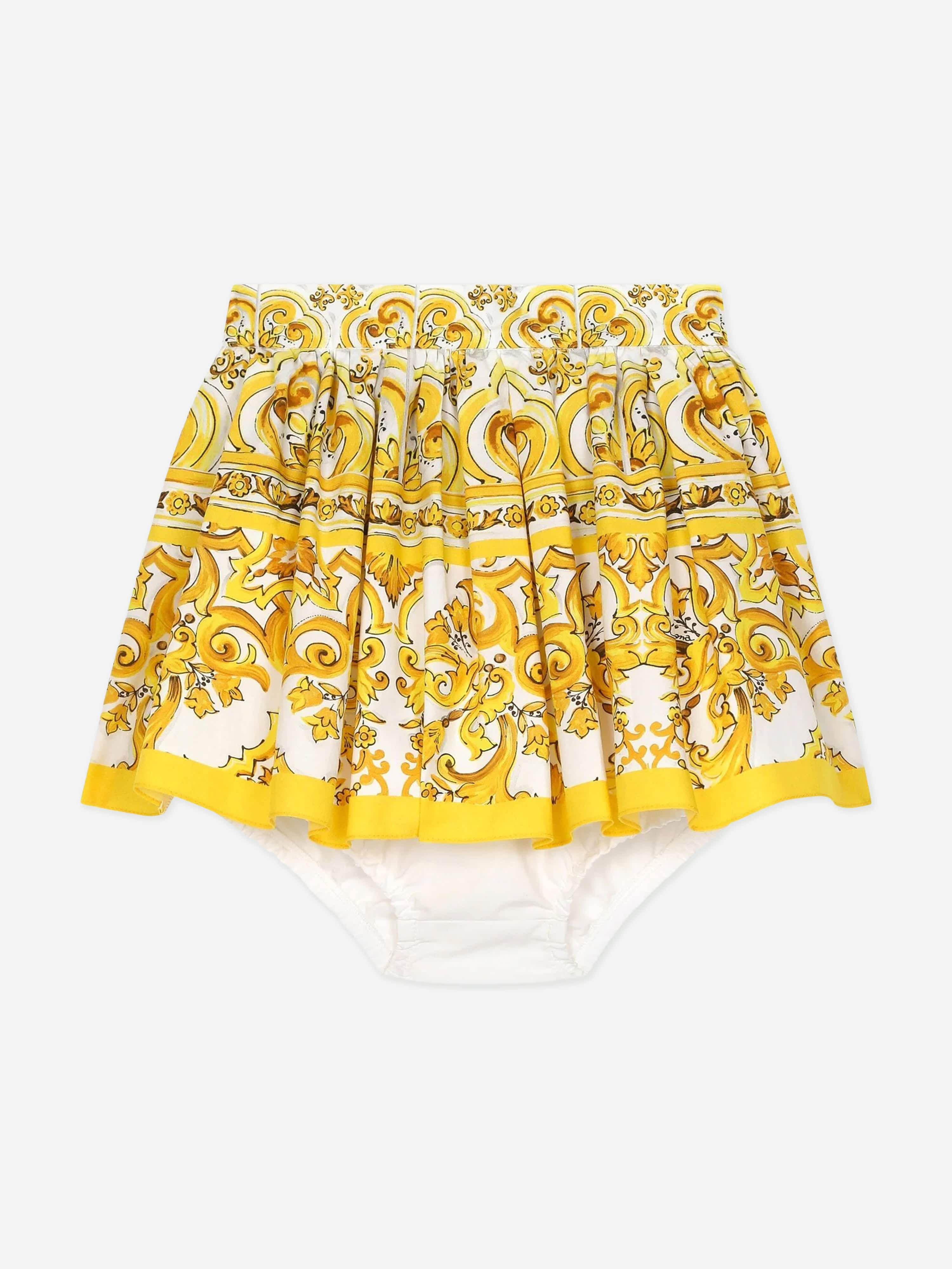 Dolce & Gabbana Baby Girls Maiolica Skirt With Knickers in Yellow