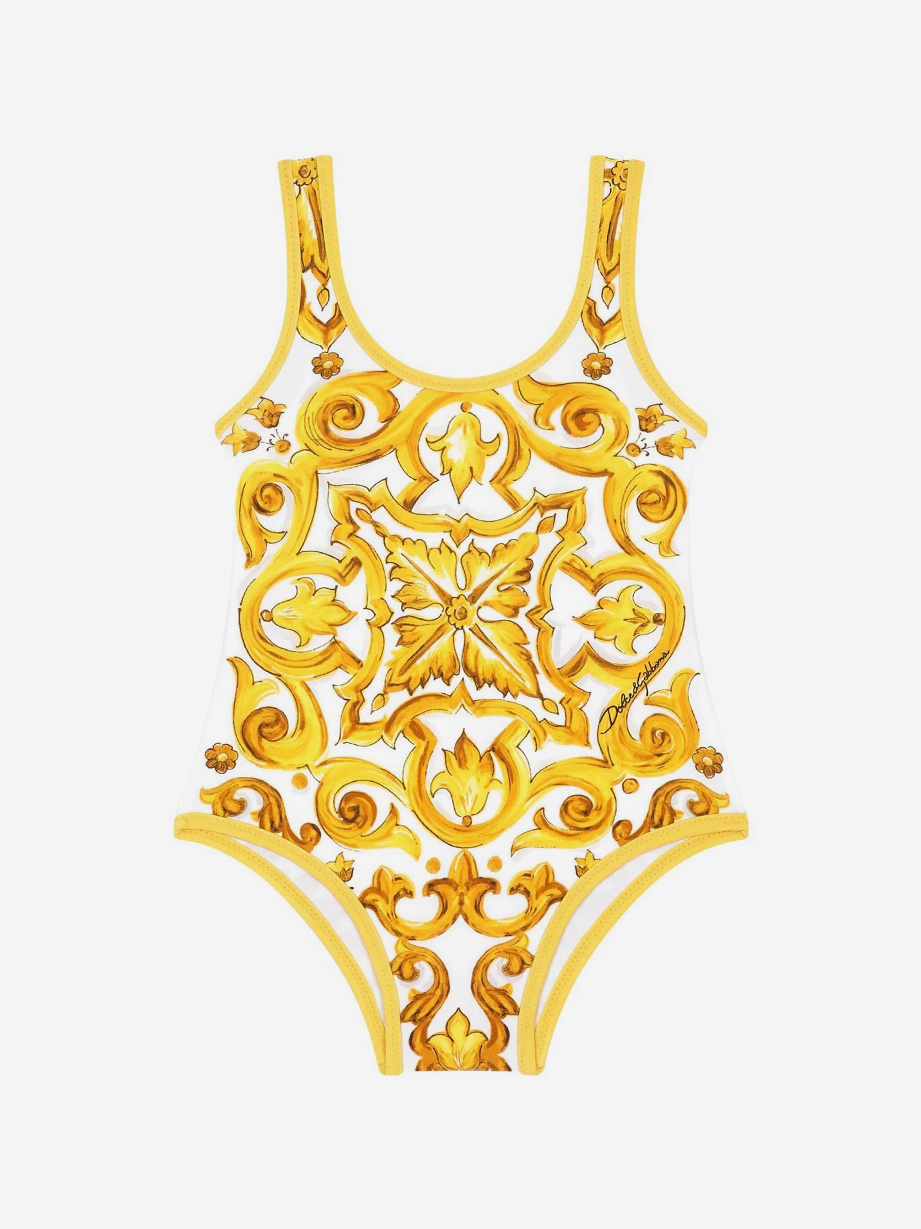 Dolce & Gabbana Baby Girls Maiolica Swimsuit in Yellow