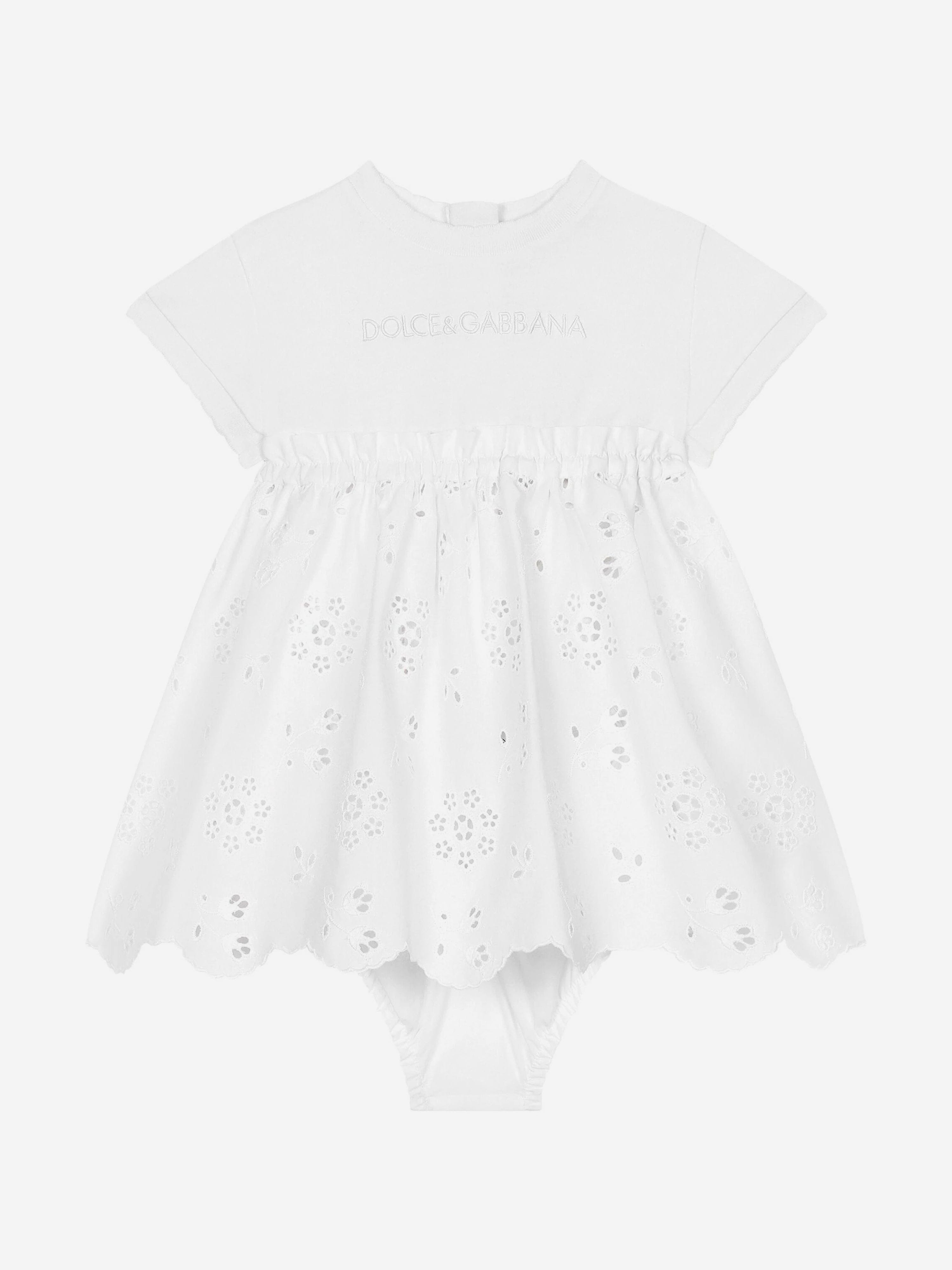 Dolce & Gabbana Baby Girls Embroidered Dress With Knickers in White